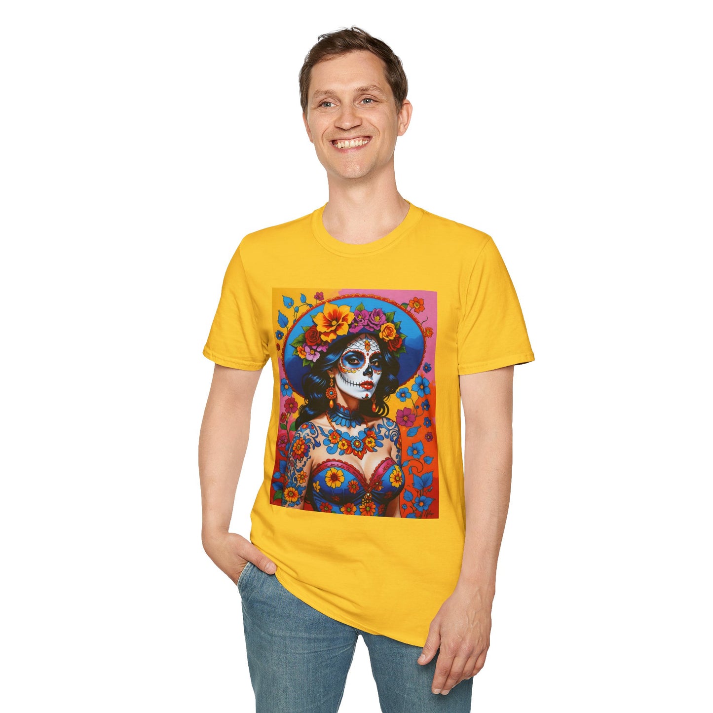 Sugar Skull T-Shirt – Día de los Muertos Art Tee – Gift for Goth Aesthetic Fans, Colorful Skull Lovers, and Tattoo-Inspired Fashion