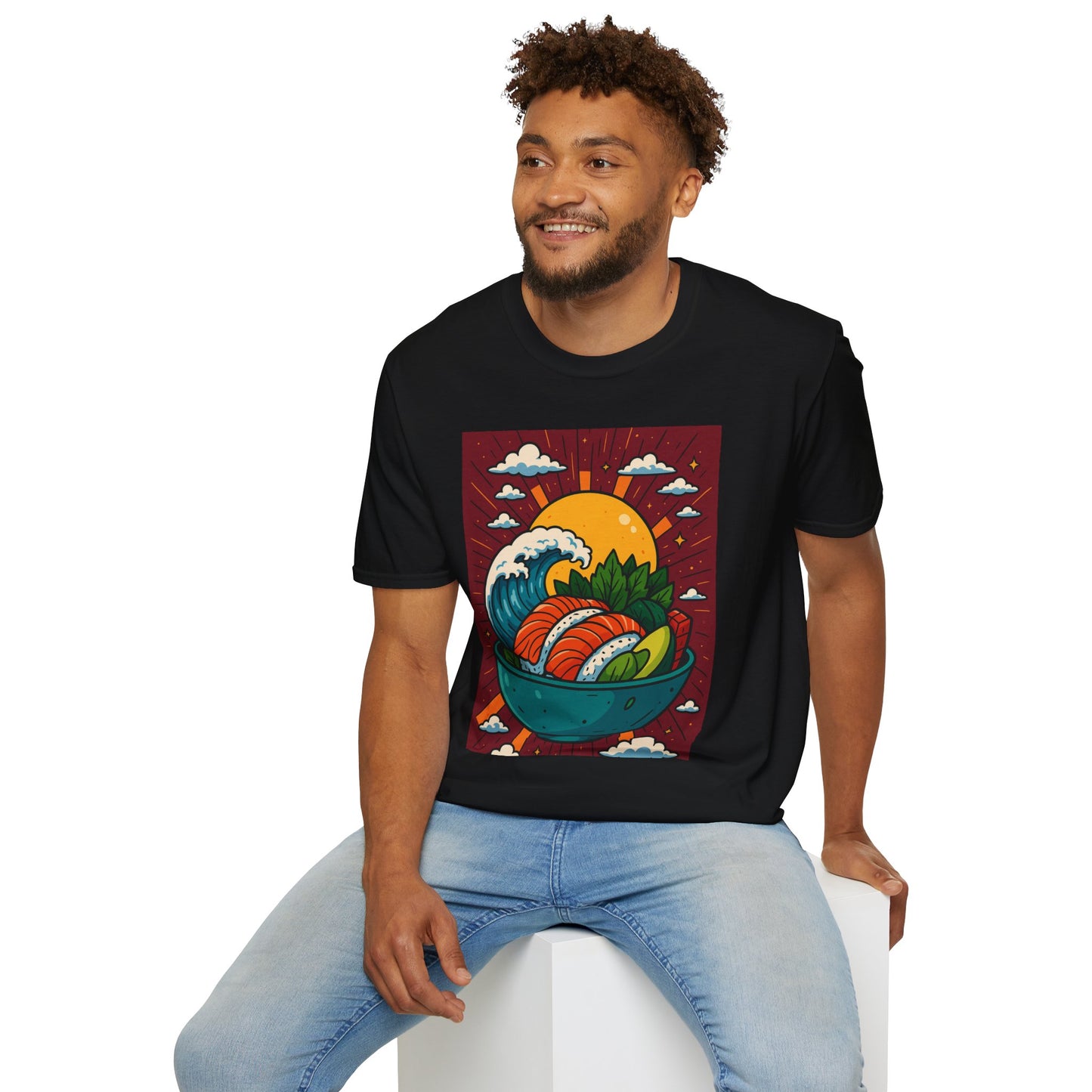 Sushi Wave T-Shirt – Retro Japanese Food Graphic Tee – Cool Sushi Shirt Gift for Foodies, Anime Fans, Ocean Lovers & Japanese Aesthetic Collectors
