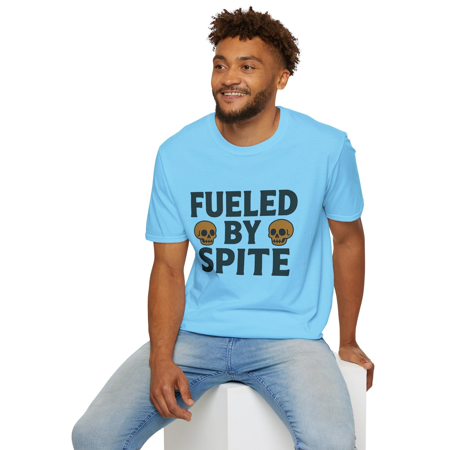 Fueled by Spite Unisex Softstyle T-Shirt, Funny Graphic Tee, Goth Aesthetic Shirt, Gifts for Spiteful Friends, Casual Wear