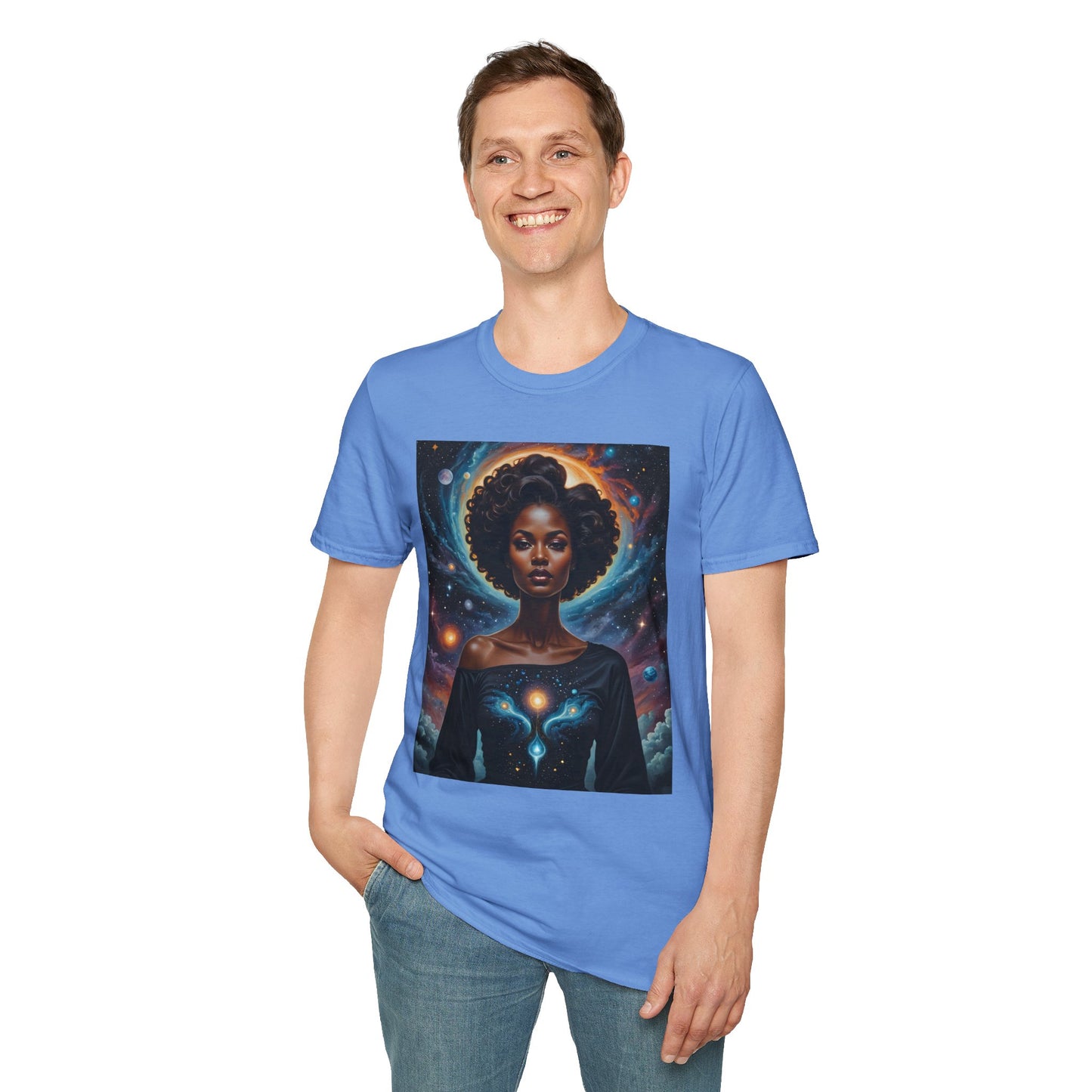 Afrofuturist Cosmic Energy T-Shirt – Celestial Power Graphic Tee, Spiritual Galaxy Shirt, Gift for Astrology Fans, Vibrant Universe Artwork