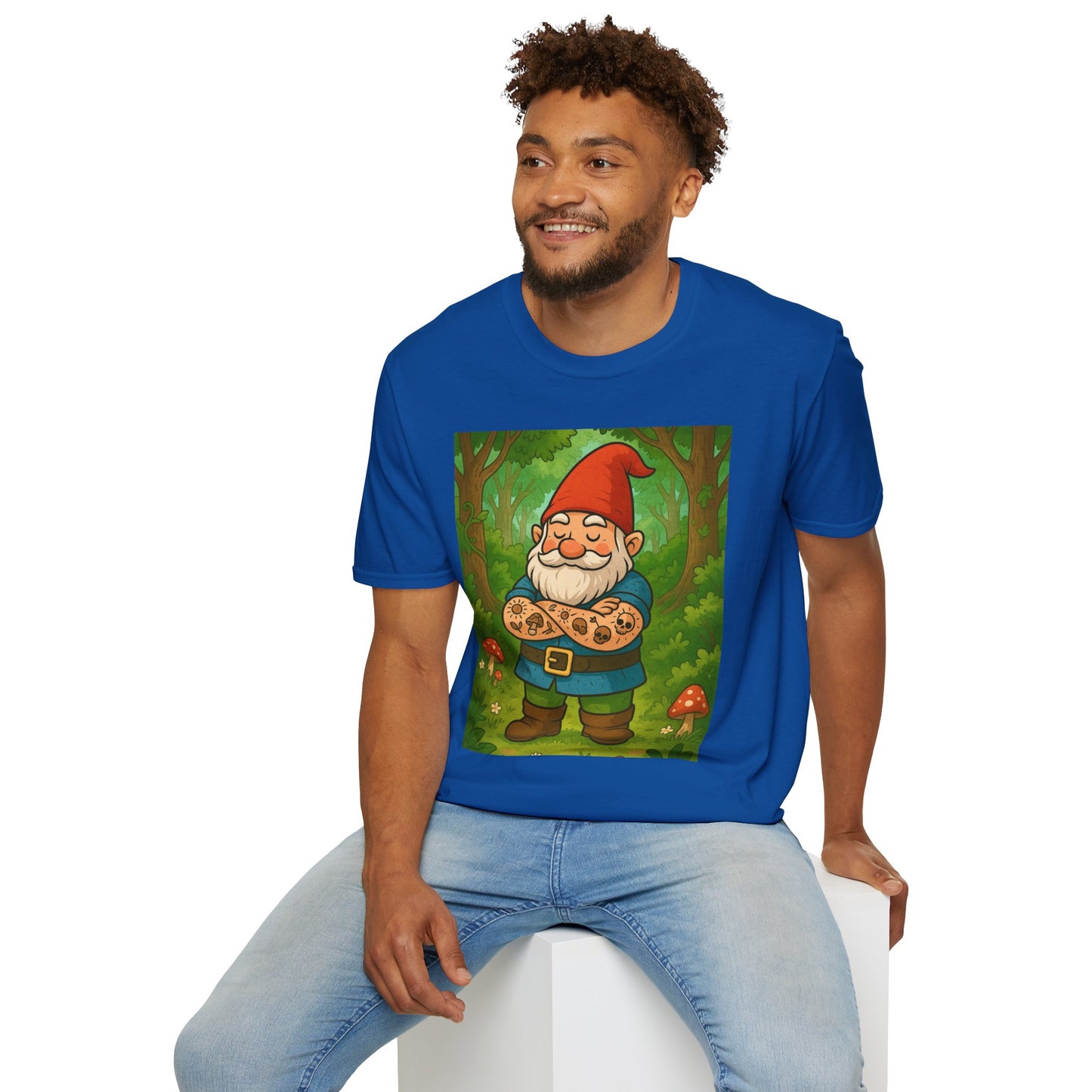 Tattooed Gnome T-Shirt – Funny Forest Inked Gnome Tee – Whimsical Tattoo Garden Shirt Gift for Mushroom Lovers, Gardeners, and Fantasy Fans