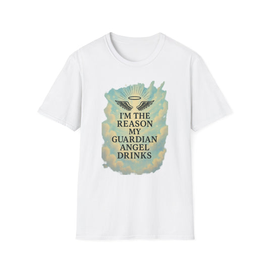 Unisex Softstyle T-Shirt, Funny Guardian Angel Tee, Unique Gift for Friends, Humor Shirt, Casual Wear, Perfect for Holidays
