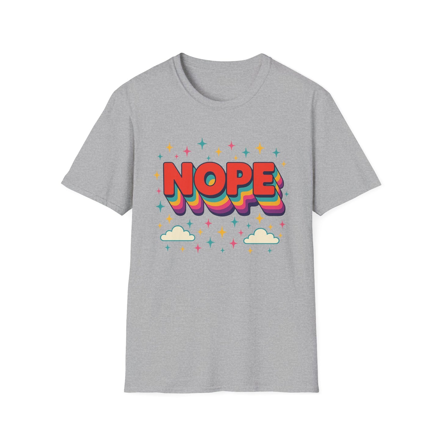 Nope Rainbow Cloud T-Shirt Funny Antisocial Humor Gift for Introverts Softstyle Unisex Tee
