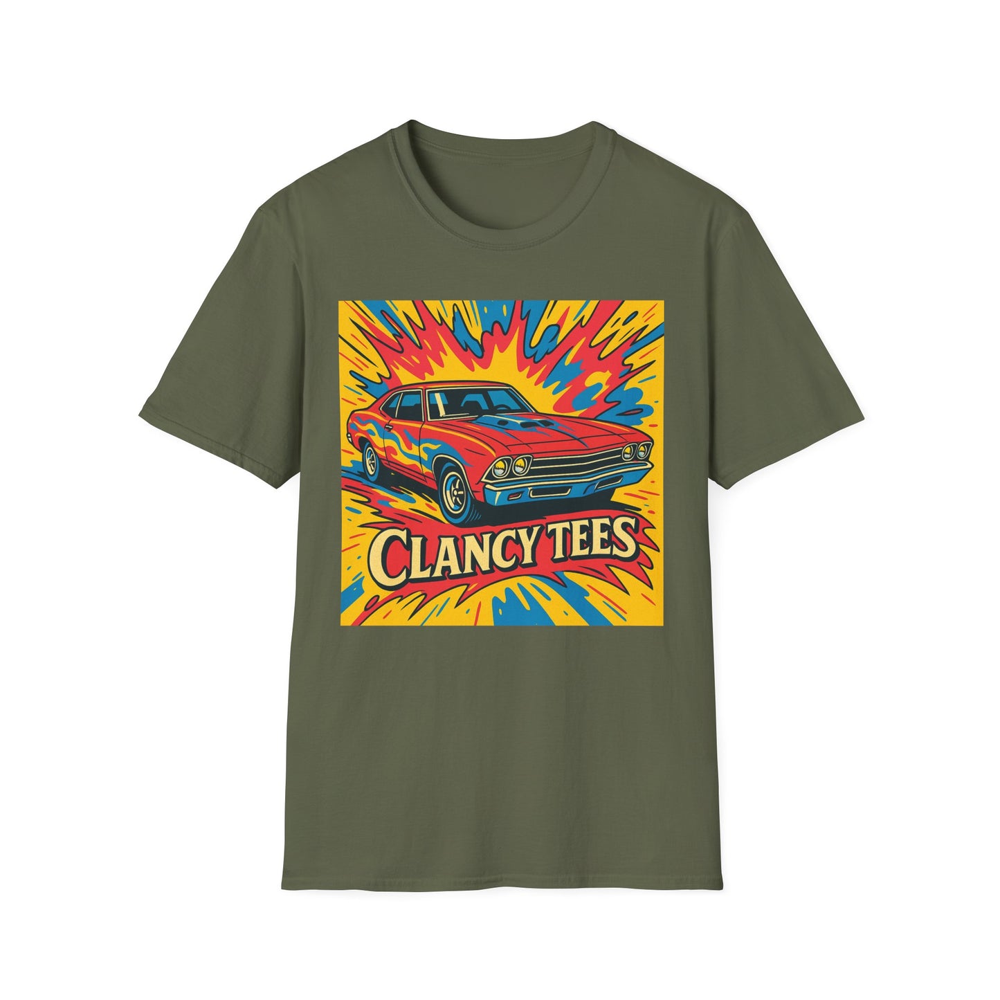 Muscle Car Graphic Tee with Retro Flames | Vintage Car Lover T-Shirt | Gift for Gearheads & Classic Ride Fans | Bold Hot Rod Shirt