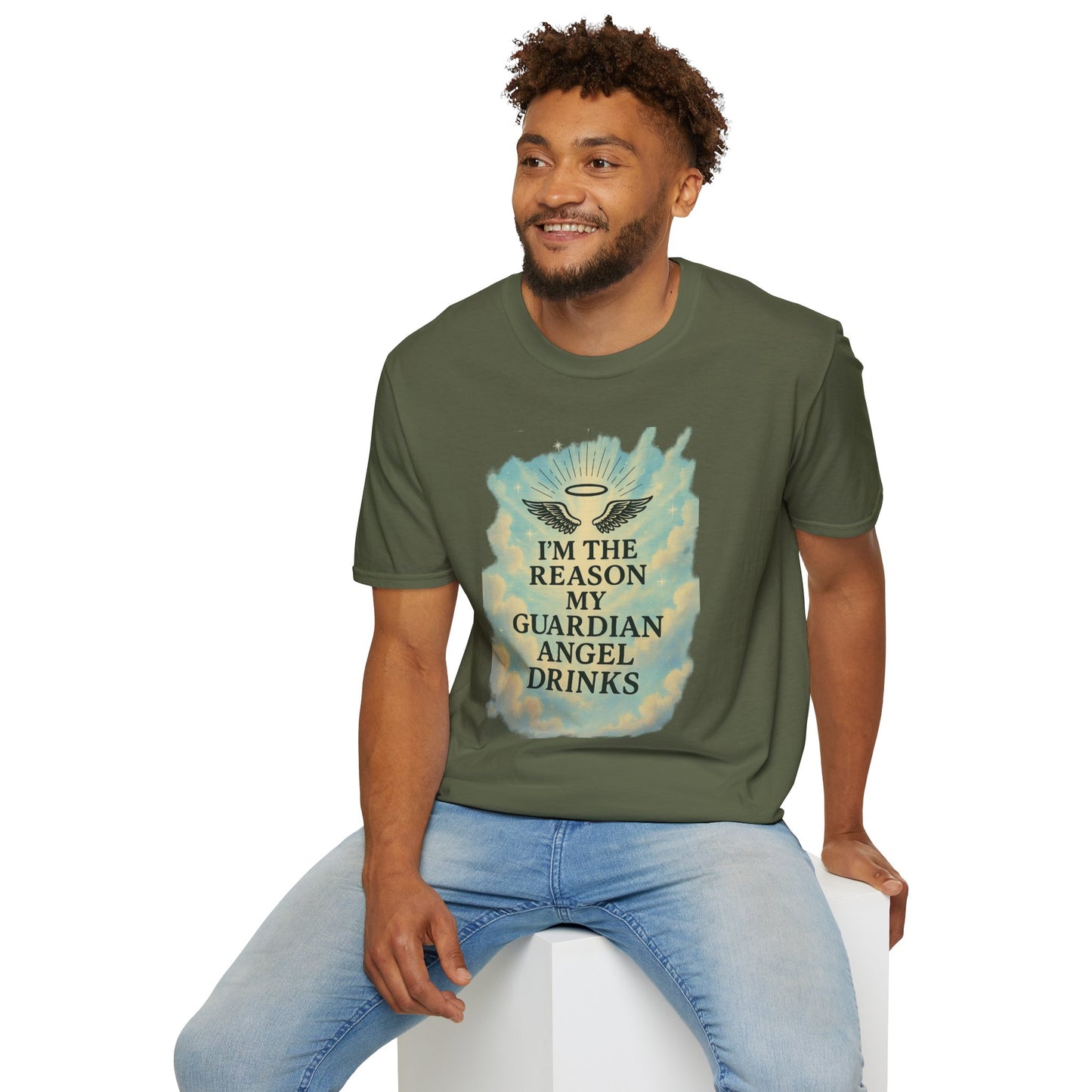 Unisex Softstyle T-Shirt, Funny Guardian Angel Tee, Unique Gift for Friends, Humor Shirt, Casual Wear, Perfect for Holidays
