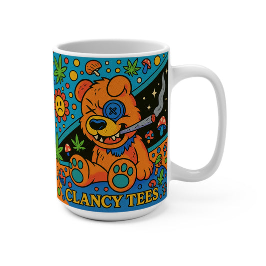 Stoner Teddy Bear Ceramic Mug Trippy Weed Art Funny Cannabis Coffee Cup