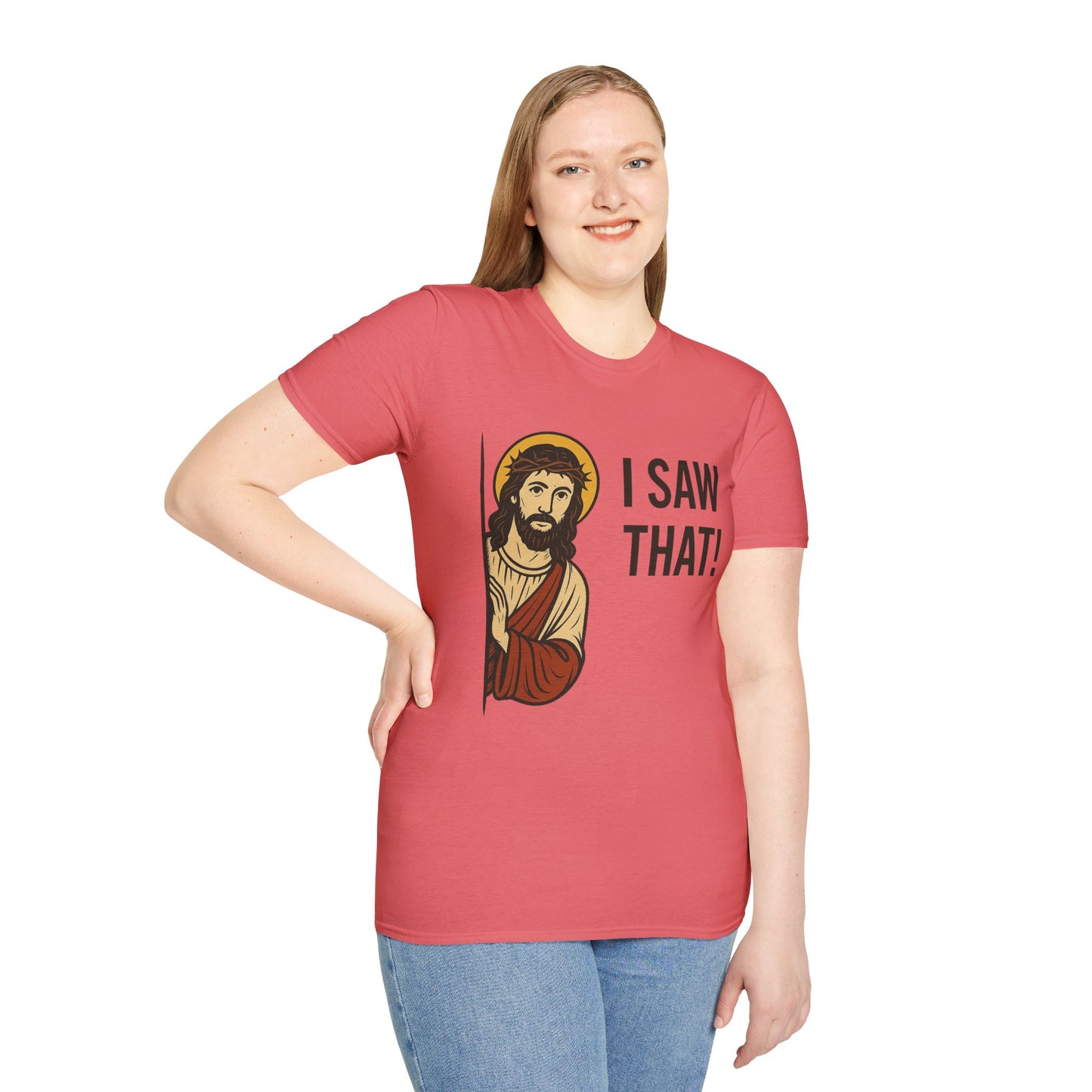 Funny Jesus Watching Shirt – I Saw That Religious Humor Tee – Christian Meme Graphic Tee – Gift for Church Friends and Sinners Alike