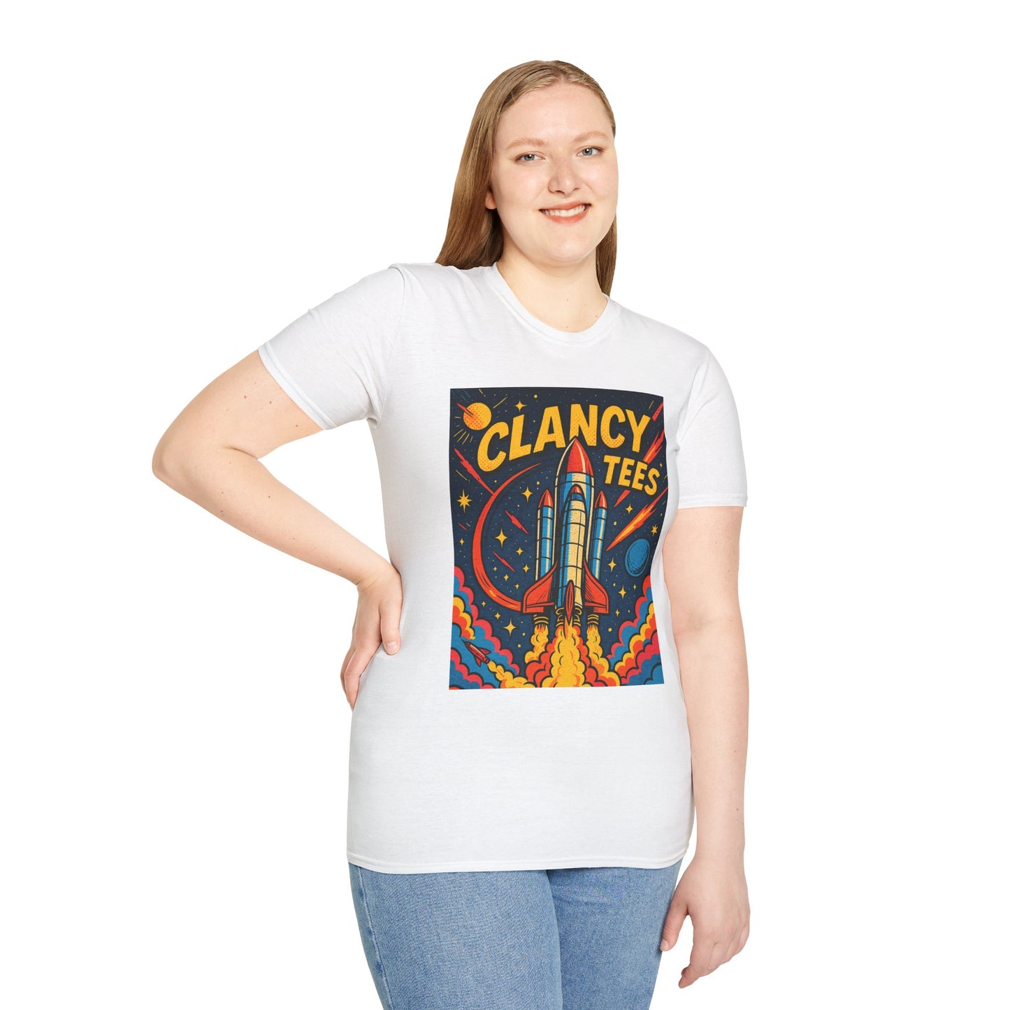 Retro Rocket Ship Shirt Outer Space Graphic Tee | Psychedelic Galaxy Print Top | Gift for Space Nerds and Dreamers | Astronaut Aesthetic Tee