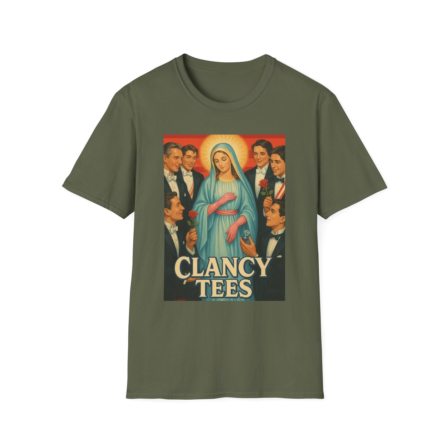 Vintage Madonna Graphic Tee, Unisex Virgin Mary Softstyle T-Shirt, Retro Art Shirt, Gift for Artsy Friends, Festival Attire, Casual Wear