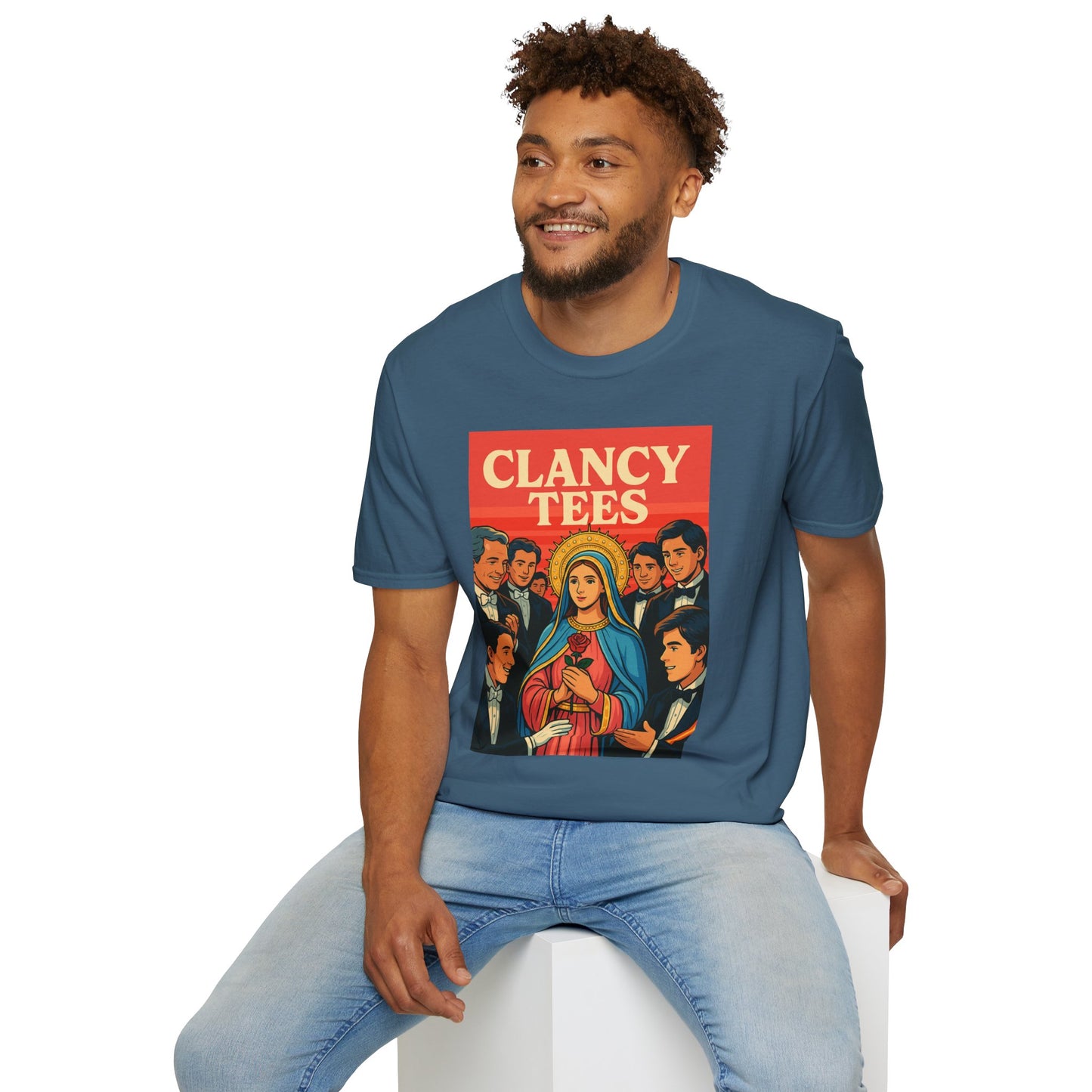 Vintage Virgin Mary Graphic T-Shirt, Softstyle Madonna Tee for Casual Wear, Perfect Gift for Holidays, Retro Clothing, Unisex Tees