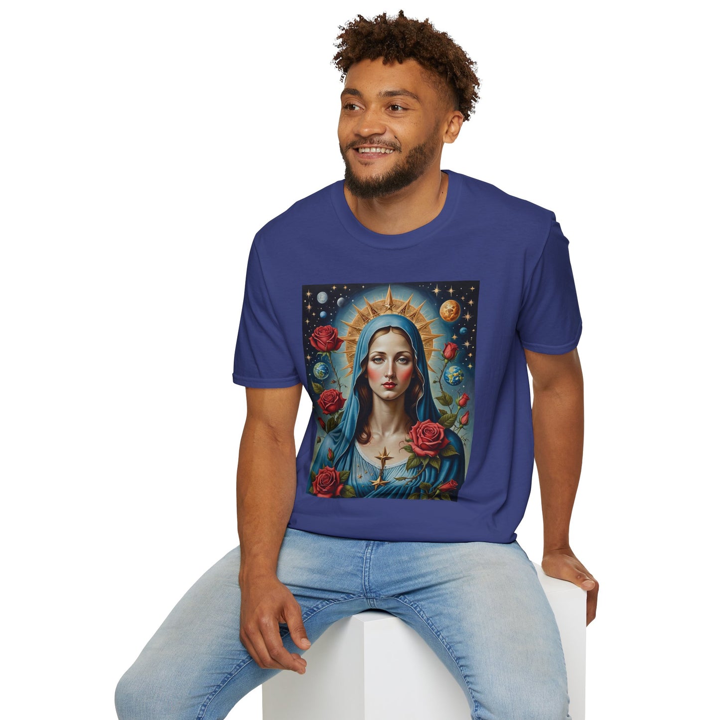 Artistic Virgin Mary T-Shirt, Vintage Graphic Tee, Religious Shirt, Christian Gift, Casual Wear