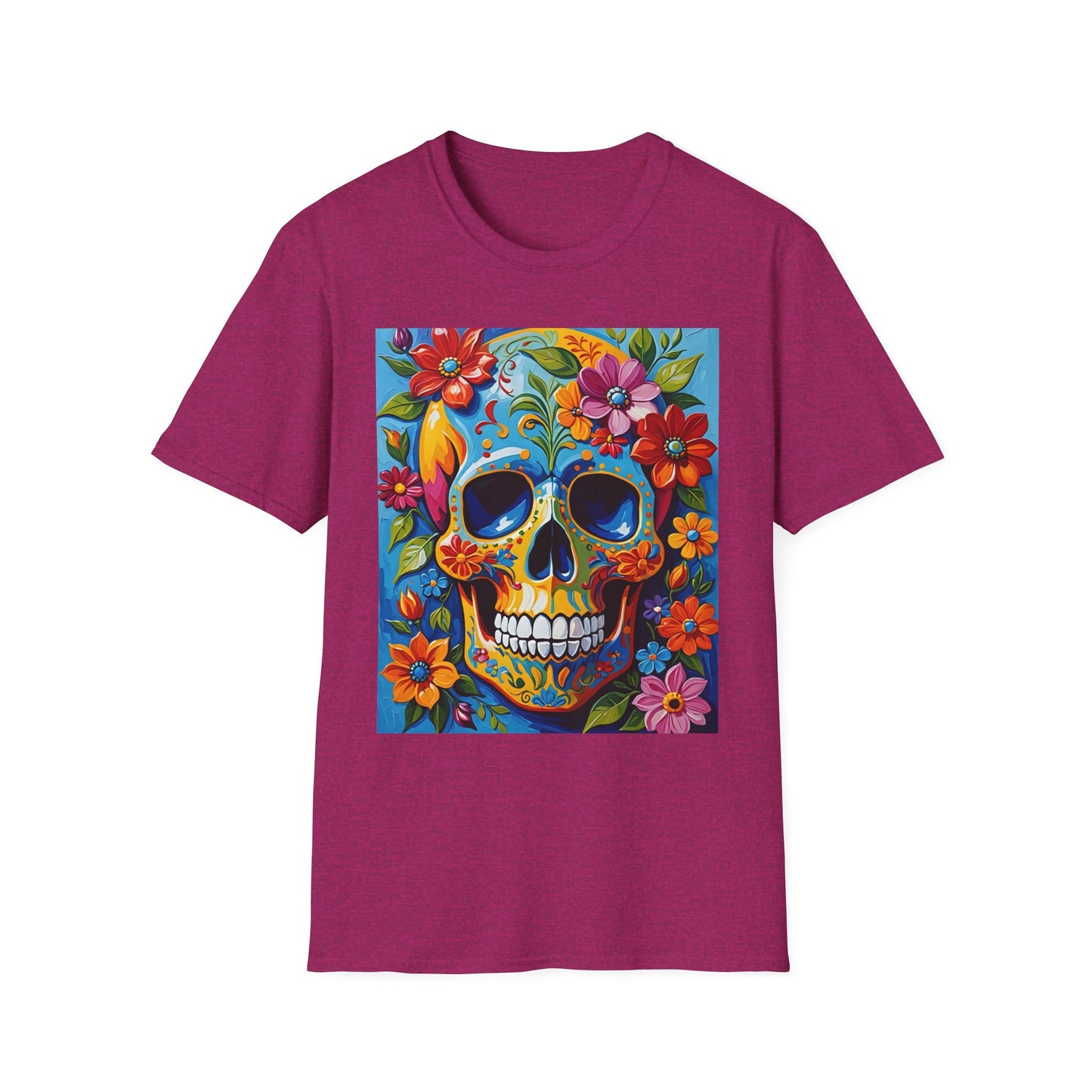 Floral Sugar Skull Shirt – Colorful Skull with Flowers Tee – Gift for Art Lovers, Halloween Fans, and Bold Statement Outfit Seekers