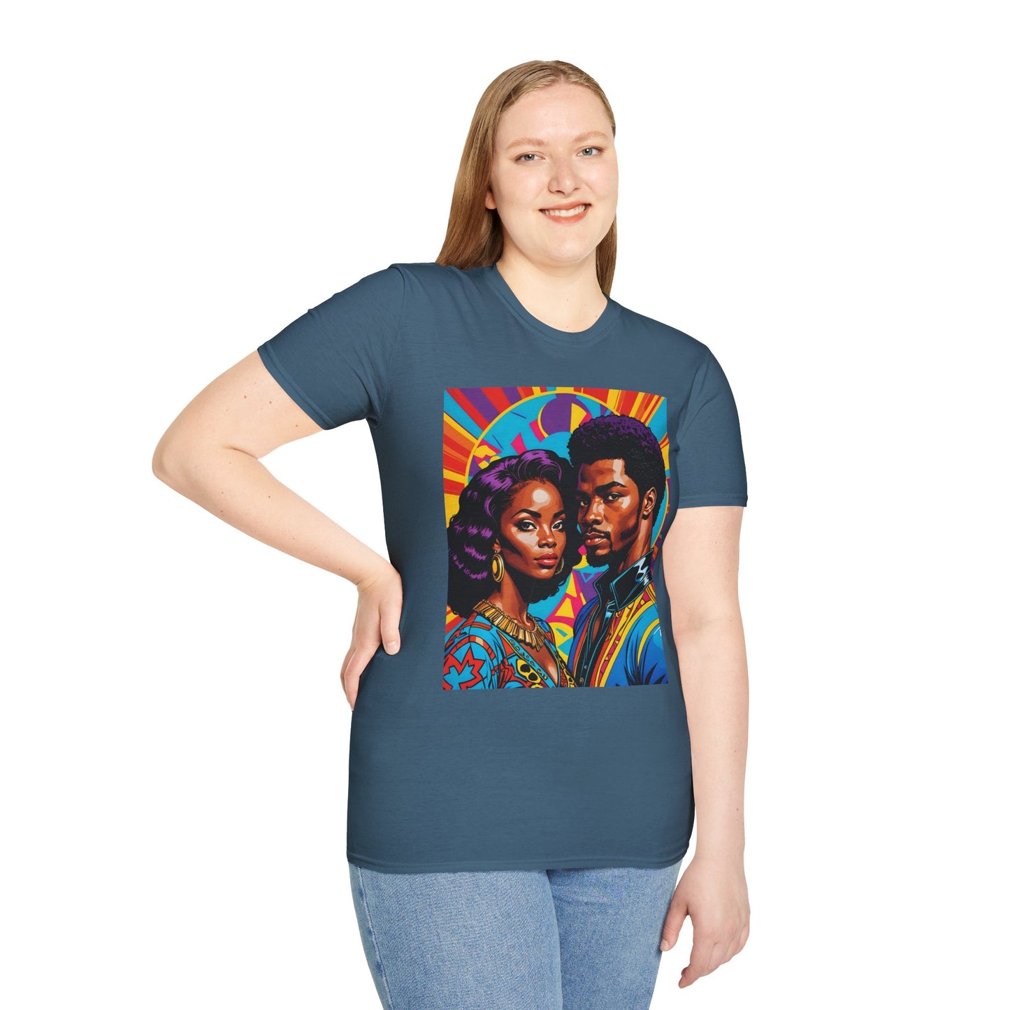 Vibrant Retro-Inspired Unisex Softstyle T-Shirt, Colorful Art Tee, Black History Month Shirt, Casual Streetwear, Gift for Art Lovers