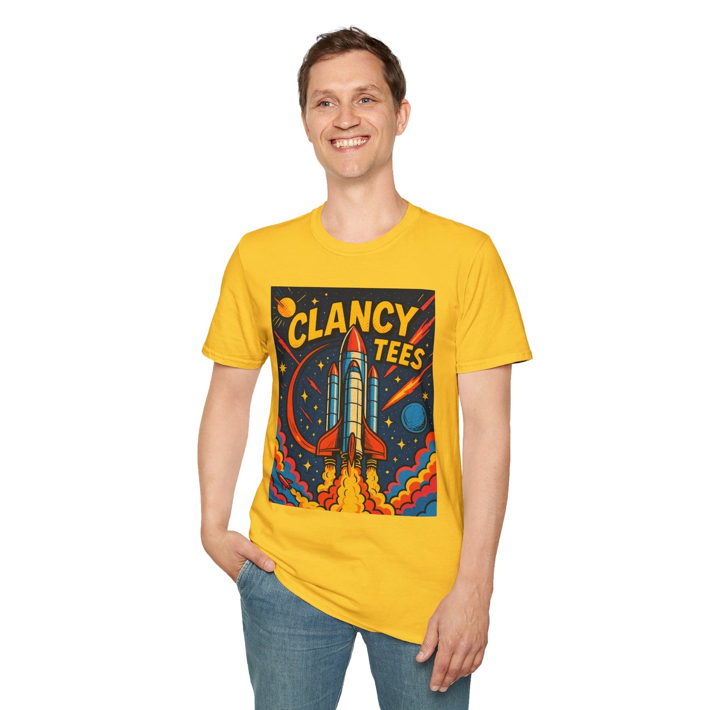 Retro Rocket Ship Shirt Outer Space Graphic Tee | Psychedelic Galaxy Print Top | Gift for Space Nerds and Dreamers | Astronaut Aesthetic Tee