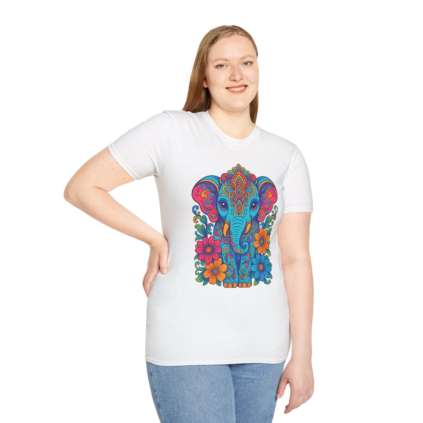 Colorful Elephant Shirt Trippy Boho Floral Art Tee Gift for Yoga Lovers Psychedelic Animal Fans and Free Spirits Who Rock Vibrant Festival Style