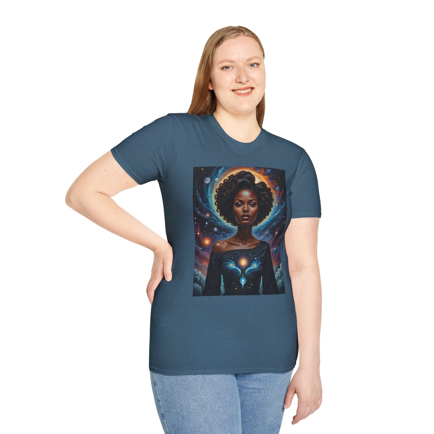 Afrofuturist Cosmic Energy T-Shirt – Celestial Power Graphic Tee, Spiritual Galaxy Shirt, Gift for Astrology Fans, Vibrant Universe Artwork