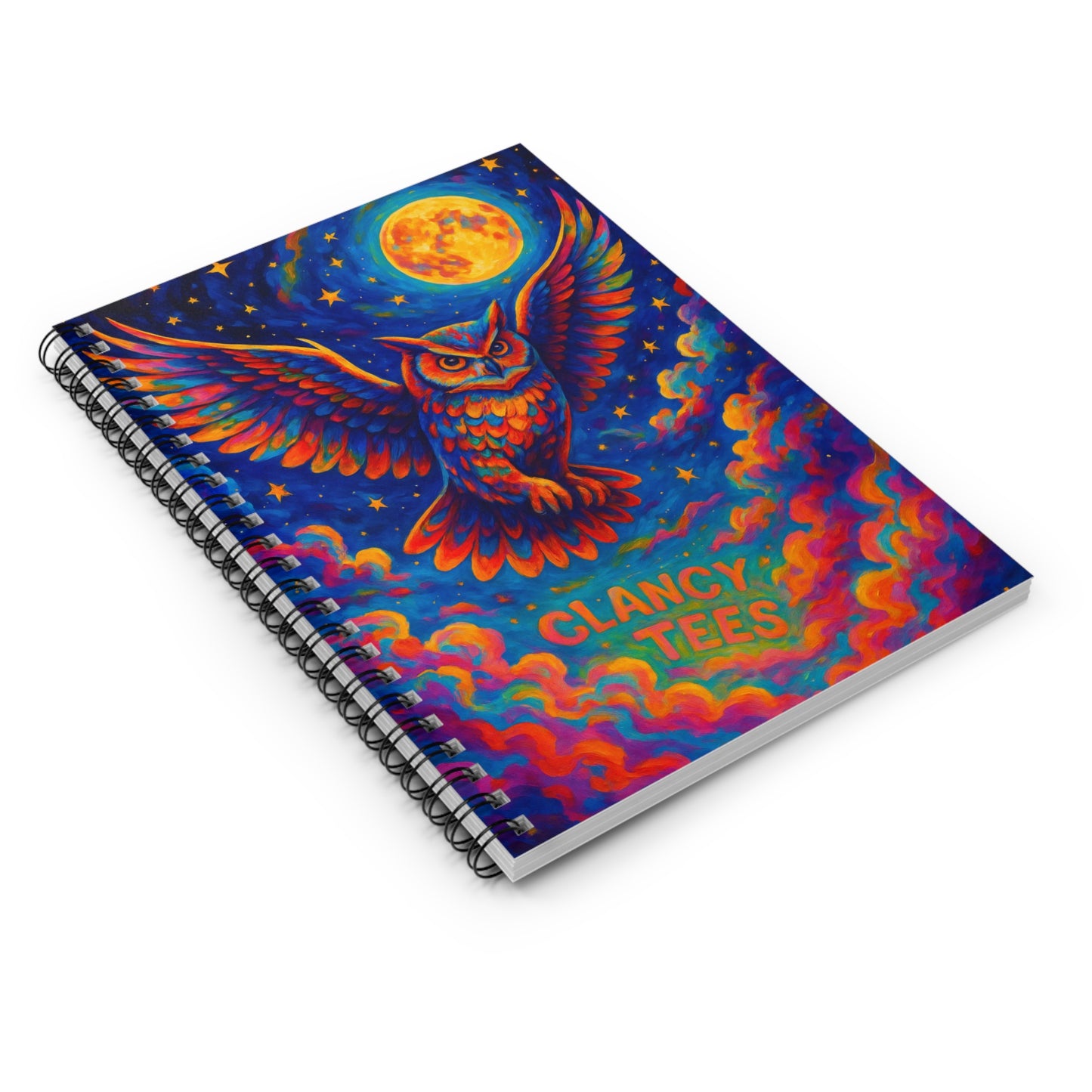 Clancy Tees Cosmic Owl Spiral Notebook Ruled Line Journal Gift for Writers