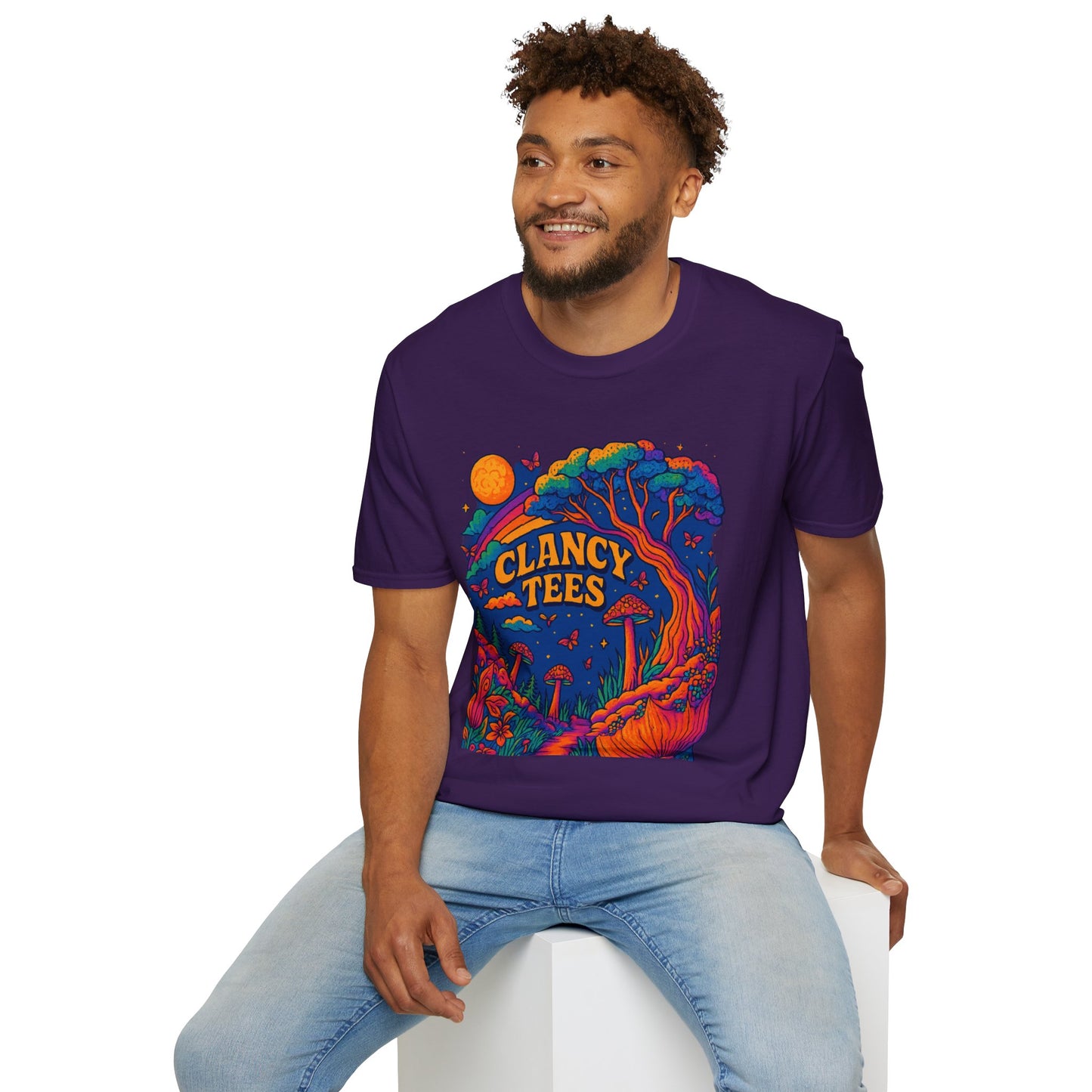 Colorful Nature-Themed Unisex Softstyle T-Shirt - Bohemian Vibe, Perfect for Festivals, Gift for Nature Lovers, Casual Wear, Clancy Tees