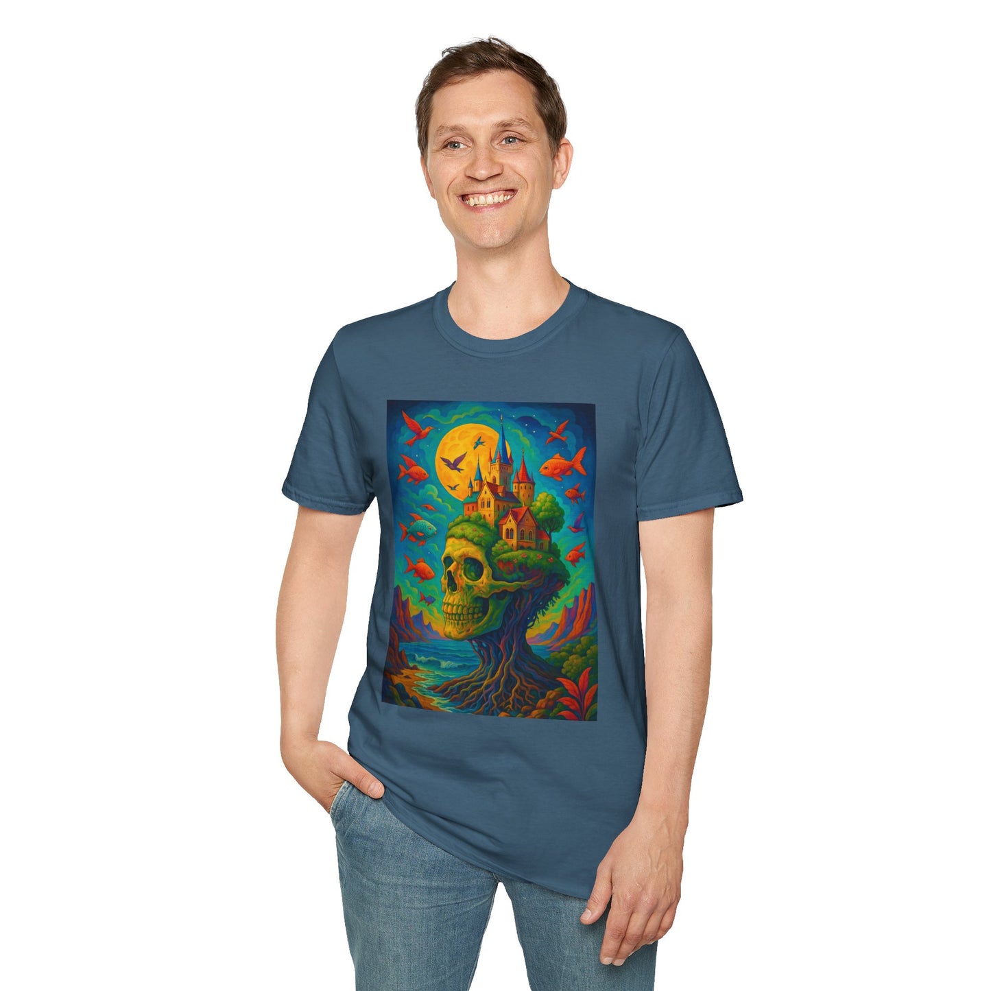 Psychedelic Skull Castle T-Shirt Surreal Fantasy Art Tee | Trippy Gothic Aesthetic Shirt | Gift for Weirdos and Dreamers | Dark Art Forest Top