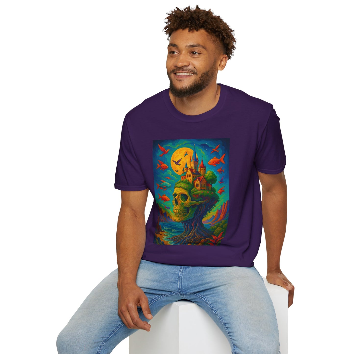 Psychedelic Skull Castle T-Shirt Surreal Fantasy Art Tee | Trippy Gothic Aesthetic Shirt | Gift for Weirdos and Dreamers | Dark Art Forest Top