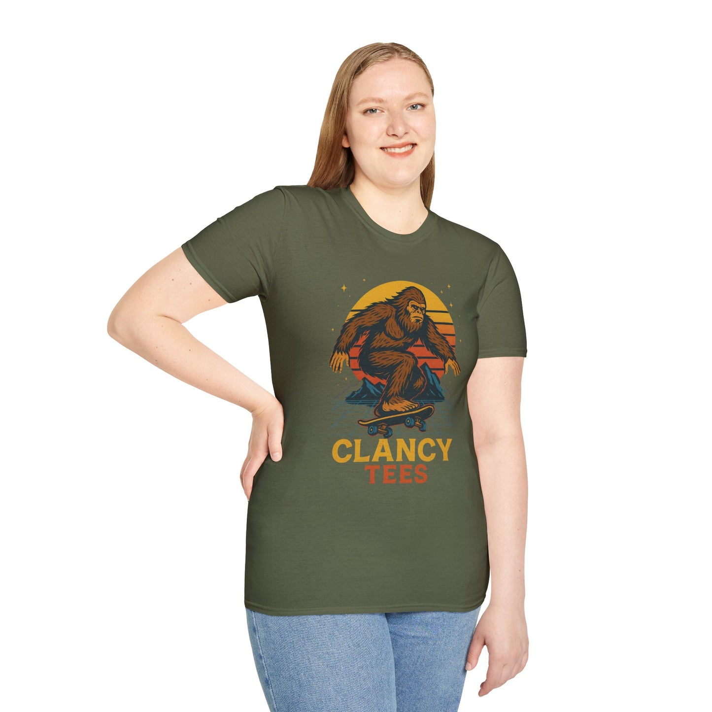 Bigfoot Skateboard Unisex T-Shirt, Retro Graphic Tee, Funny Gift for Skaters, Adventure Lovers, Summer Apparel, Men's and Women's Fashion