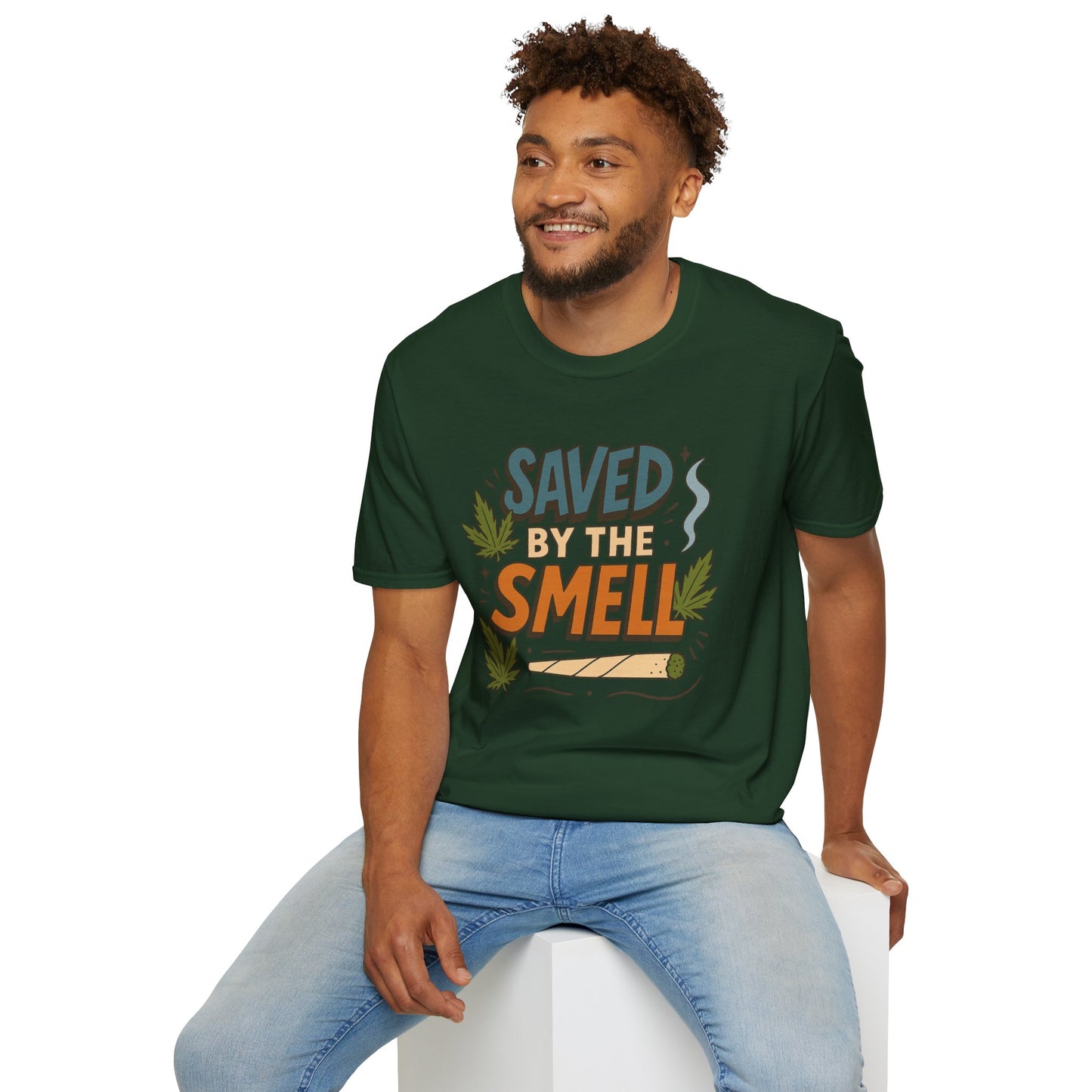 Funny Cannabis Saved by the Smell T-Shirt, Unisex Softstyle Tee, Gift for Stoners, Humor Apparel, Casual Wear, Cool Graphic Tee