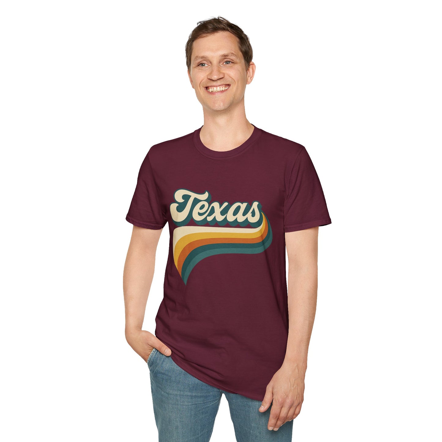 Retro Texas Shirt – Vintage Style Texas Wave Tee • Gildan Softstyle® Unisex Comfort • Gift for Texans • Groovy Southern State Pride Shirt