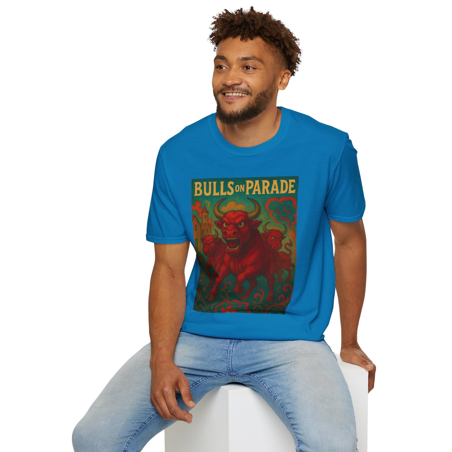 Bulls on Parade Shirt – Psychedelic Rage-Inspired Bull Graphic Tee • Gildan Softstyle® Unisex • Protest Art T-Shirt • Gift for Rage Fans