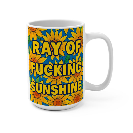 Ray Of Fucking Sunshine Mug Funny Sarcastic Sunflower Artwork Ceramic Coffee Cup Gift for Rude Friends