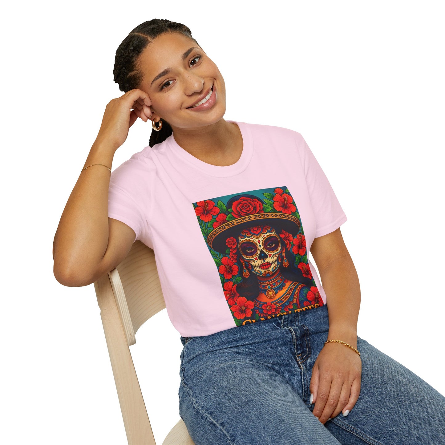 Colorful Sugar Skull T-Shirt, Day of the Dead Tee, Unique Graphic Shirt, Festival Apparel, Gift for Halloween, Unisex Softstyle Tee