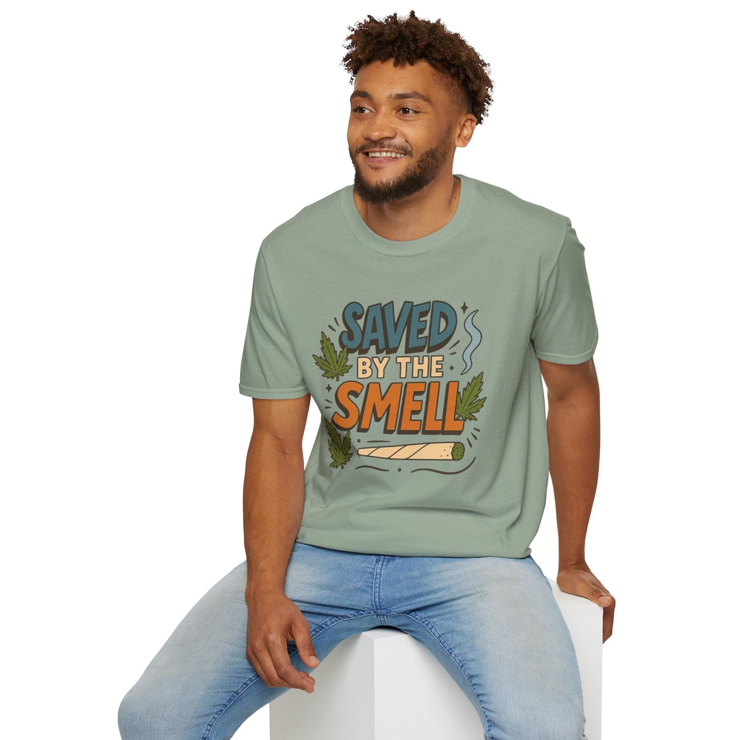 Funny Cannabis Saved by the Smell T-Shirt, Unisex Softstyle Tee, Gift for Stoners, Humor Apparel, Casual Wear, Cool Graphic Tee