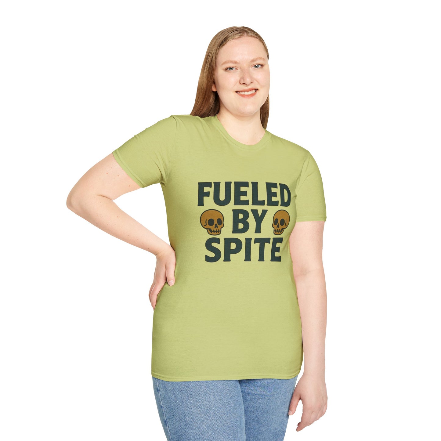 Fueled by Spite Unisex Softstyle T-Shirt, Funny Graphic Tee, Goth Aesthetic Shirt, Gifts for Spiteful Friends, Casual Wear
