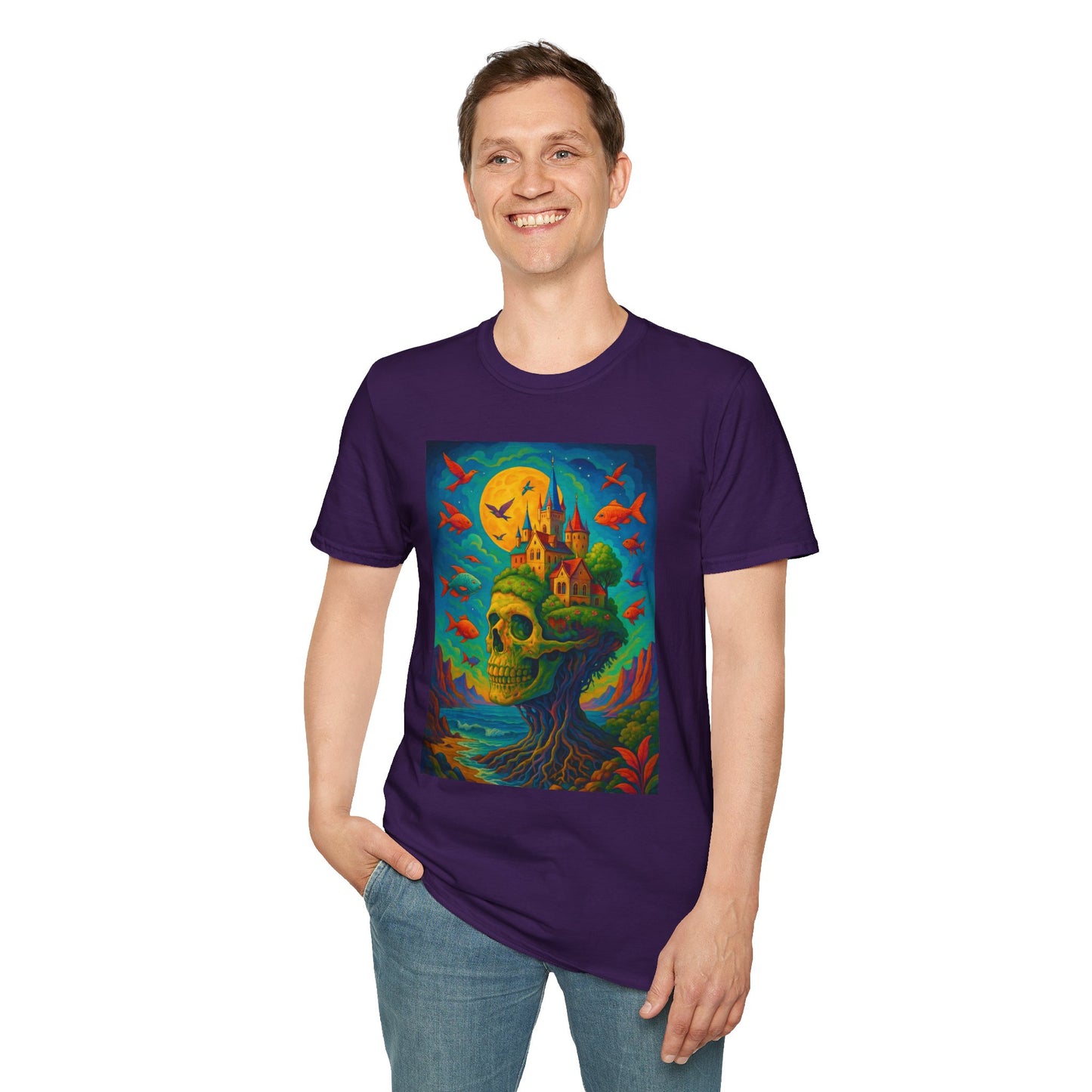 Psychedelic Skull Castle T-Shirt Surreal Fantasy Art Tee | Trippy Gothic Aesthetic Shirt | Gift for Weirdos and Dreamers | Dark Art Forest Top