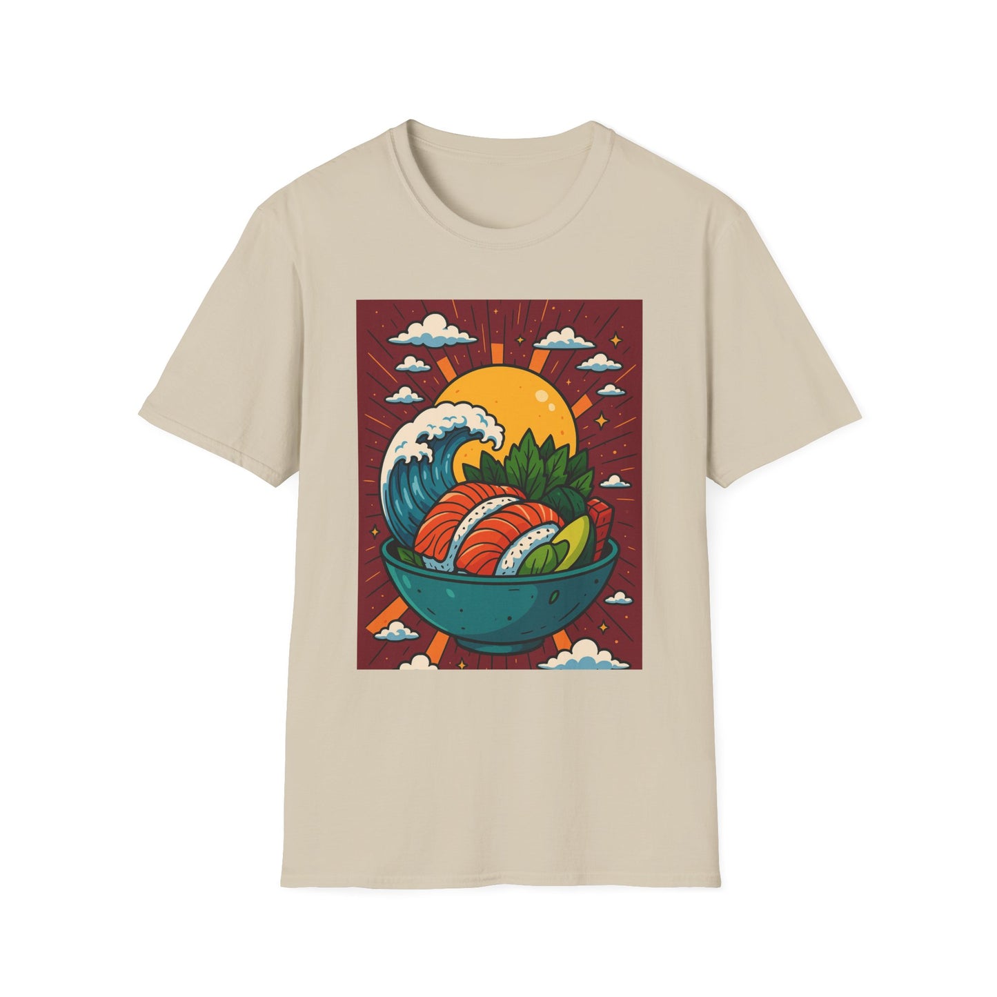 Sushi Wave T-Shirt – Retro Japanese Food Graphic Tee – Cool Sushi Shirt Gift for Foodies, Anime Fans, Ocean Lovers & Japanese Aesthetic Collectors