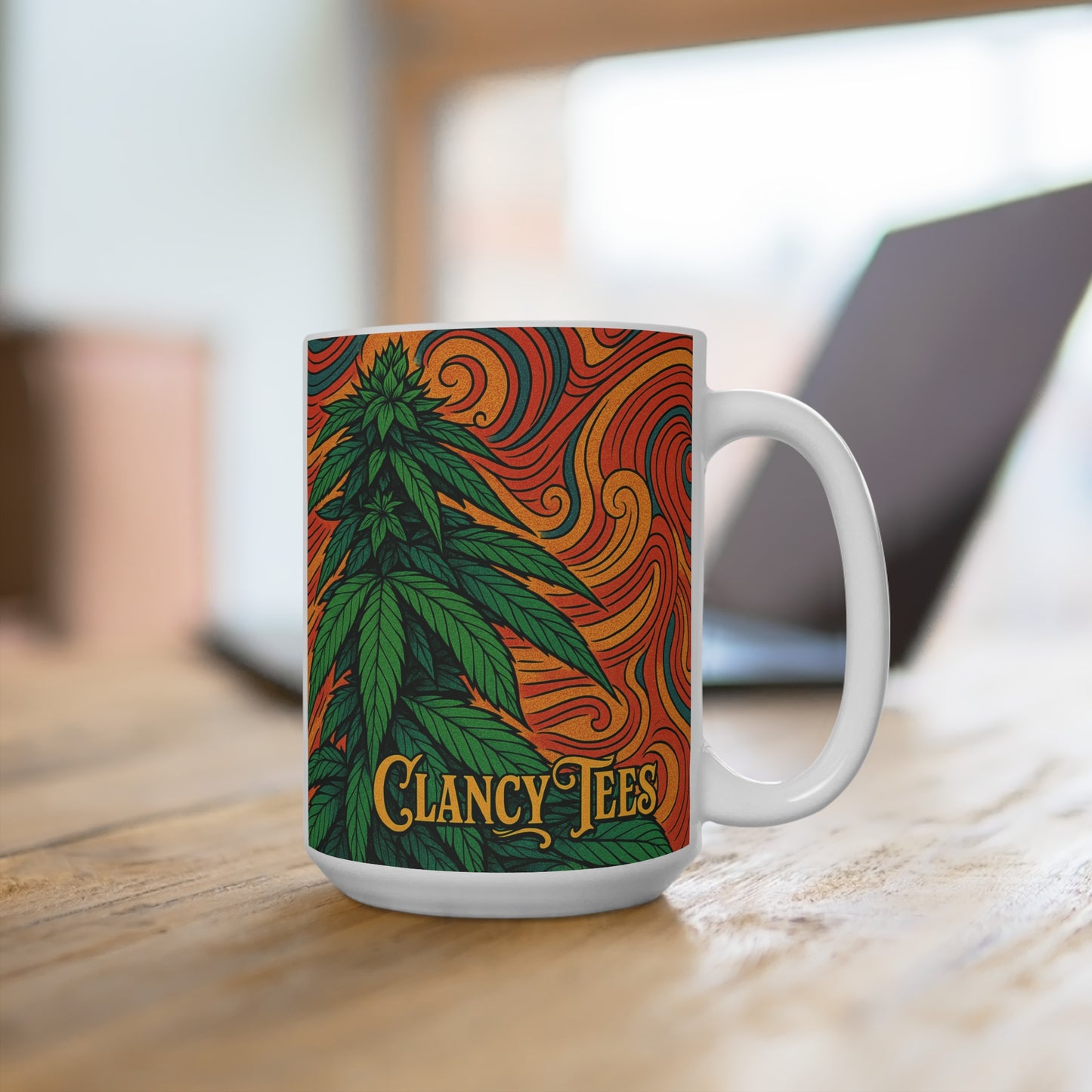Psychedelic Weed Leaf Coffee Mug Cannabis Art Ceramic Cup Marijuana Stoner Gift 420 Aesthetic Pot Leaf Coffee Cup by Clancy Tees