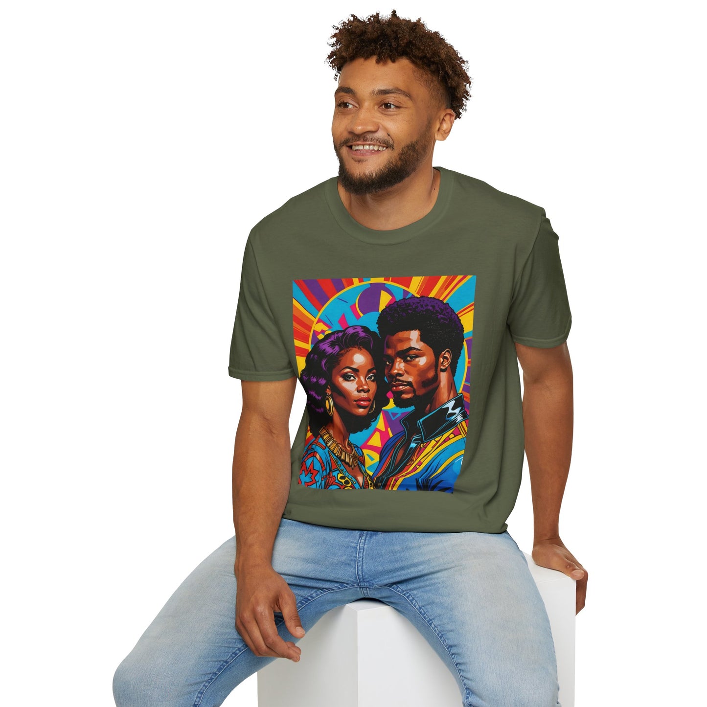 Vibrant Retro-Inspired Unisex Softstyle T-Shirt, Colorful Art Tee, Black History Month Shirt, Casual Streetwear, Gift for Art Lovers