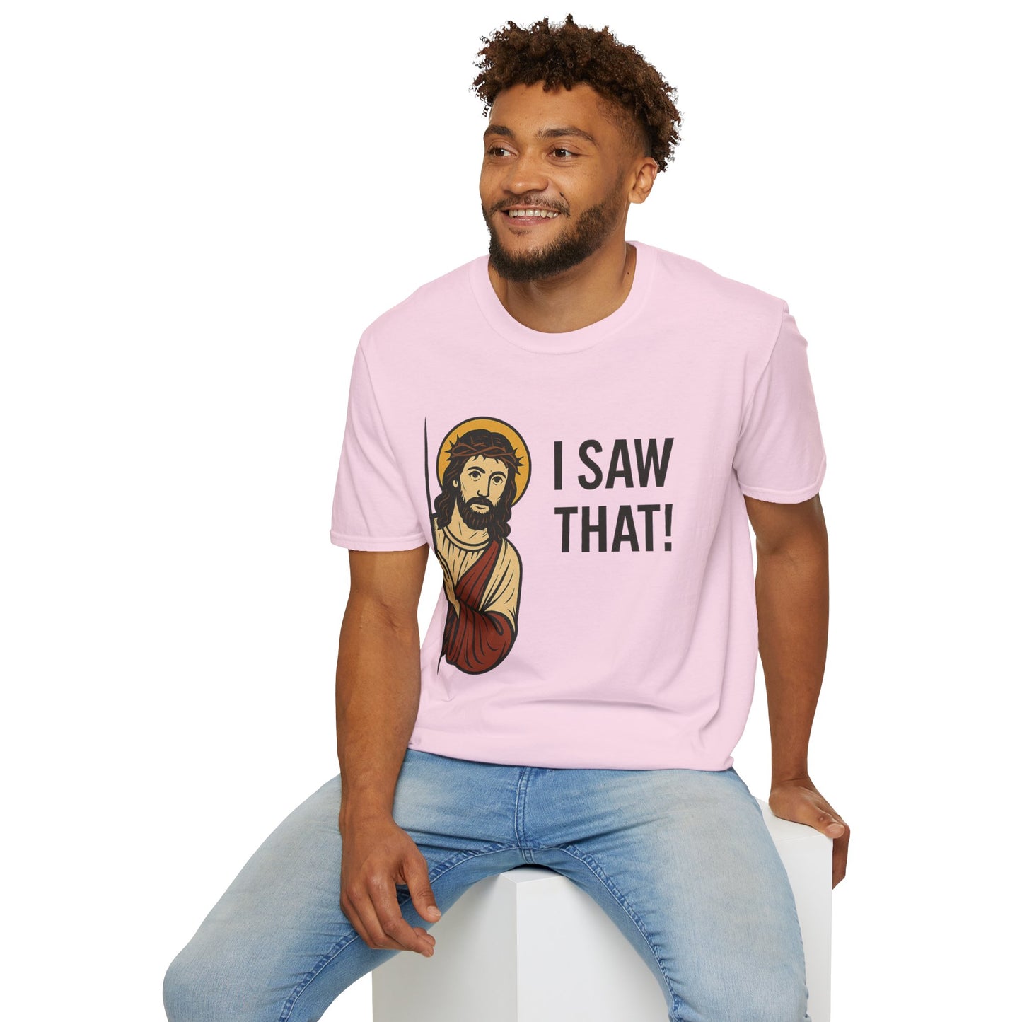 Funny Jesus Watching Shirt – I Saw That Religious Humor Tee – Christian Meme Graphic Tee – Gift for Church Friends and Sinners Alike