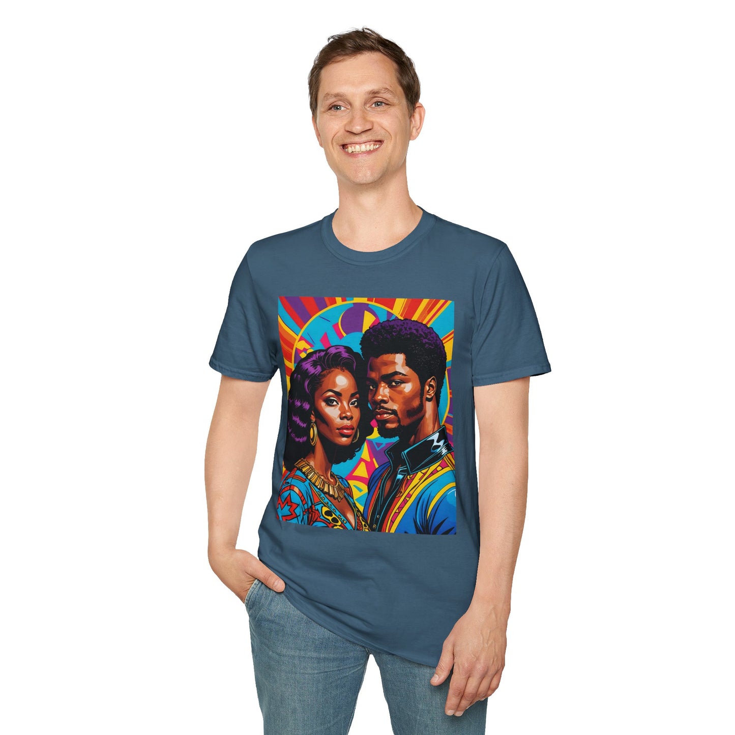 Vibrant Retro-Inspired Unisex Softstyle T-Shirt, Colorful Art Tee, Black History Month Shirt, Casual Streetwear, Gift for Art Lovers