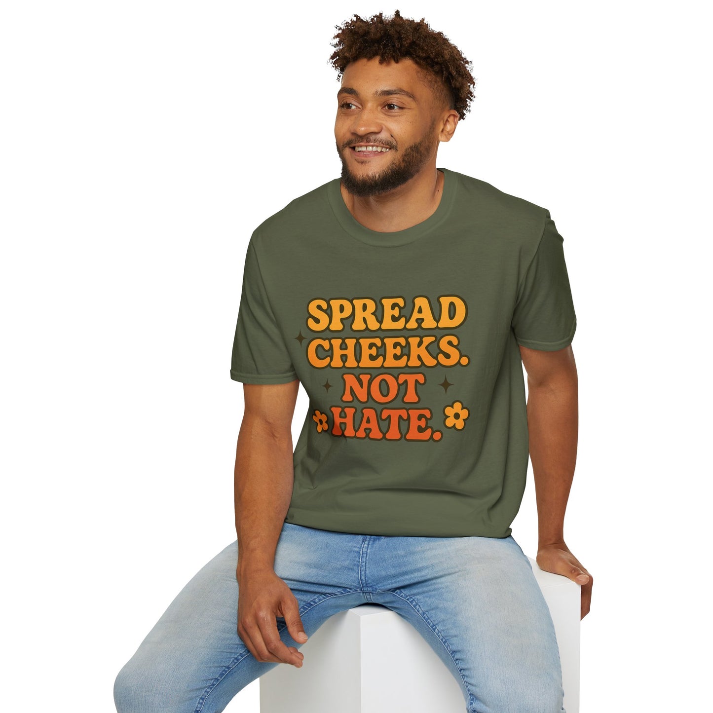Spread Cheeks Not Hate Shirt – Funny Retro Naughty Hippie Tee for Adults – Gift for Freaky Friends, Sarcastic Souls, and Wild Peace Lovers