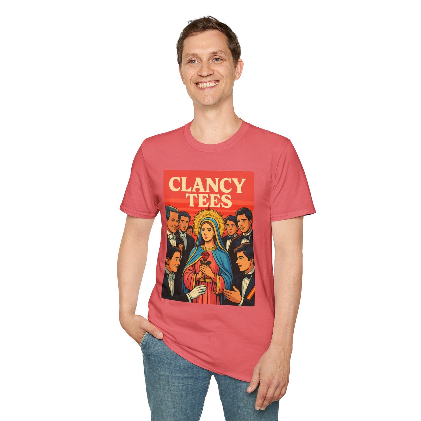 Vintage Virgin Mary Graphic T-Shirt, Softstyle Madonna Tee for Casual Wear, Perfect Gift for Holidays, Retro Clothing, Unisex Tees