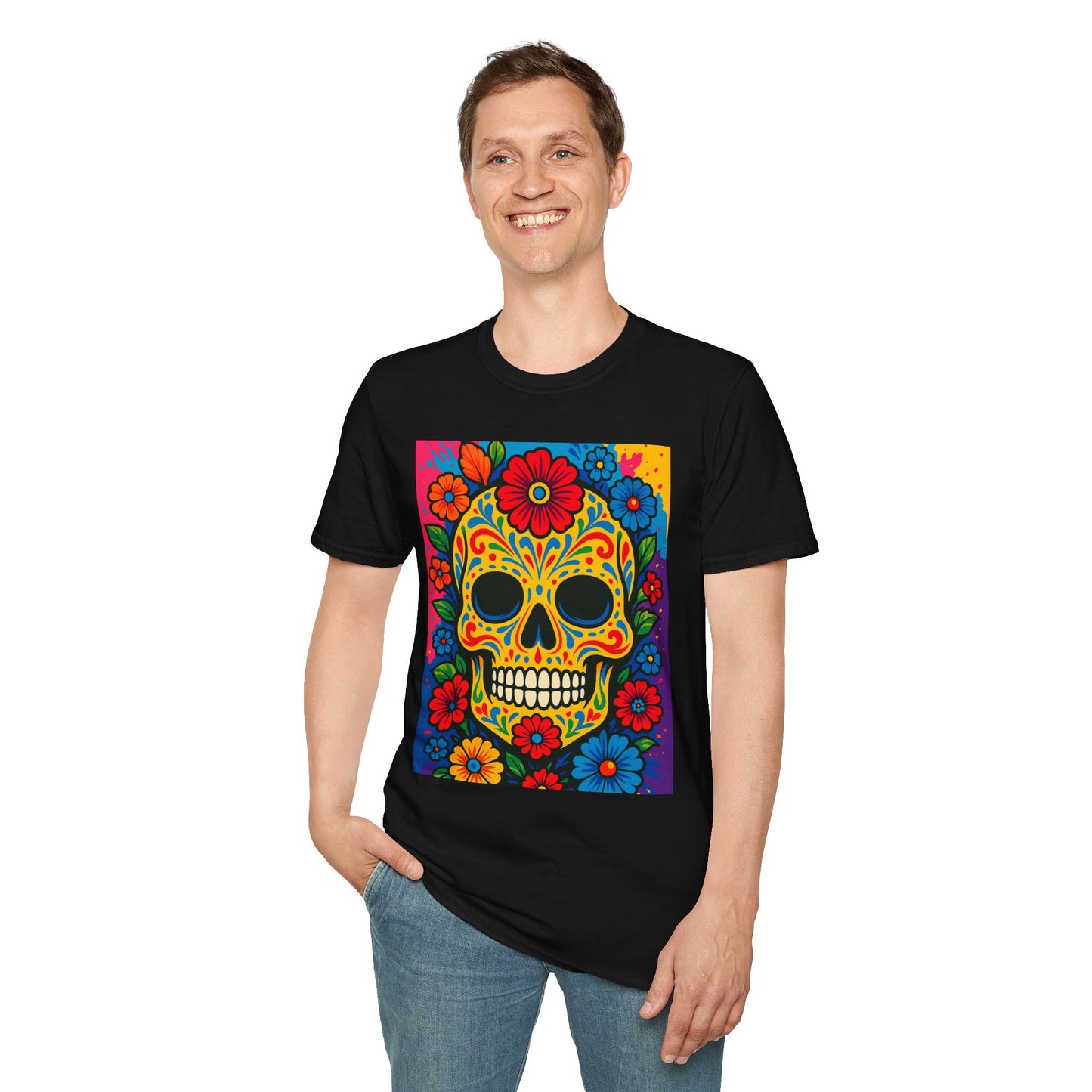 Colorful Sugar Skull Shirt | Day of the Dead Graphic Tee | Gift for Tattoo Lovers & Art Fans | Floral Skull T-Shirt