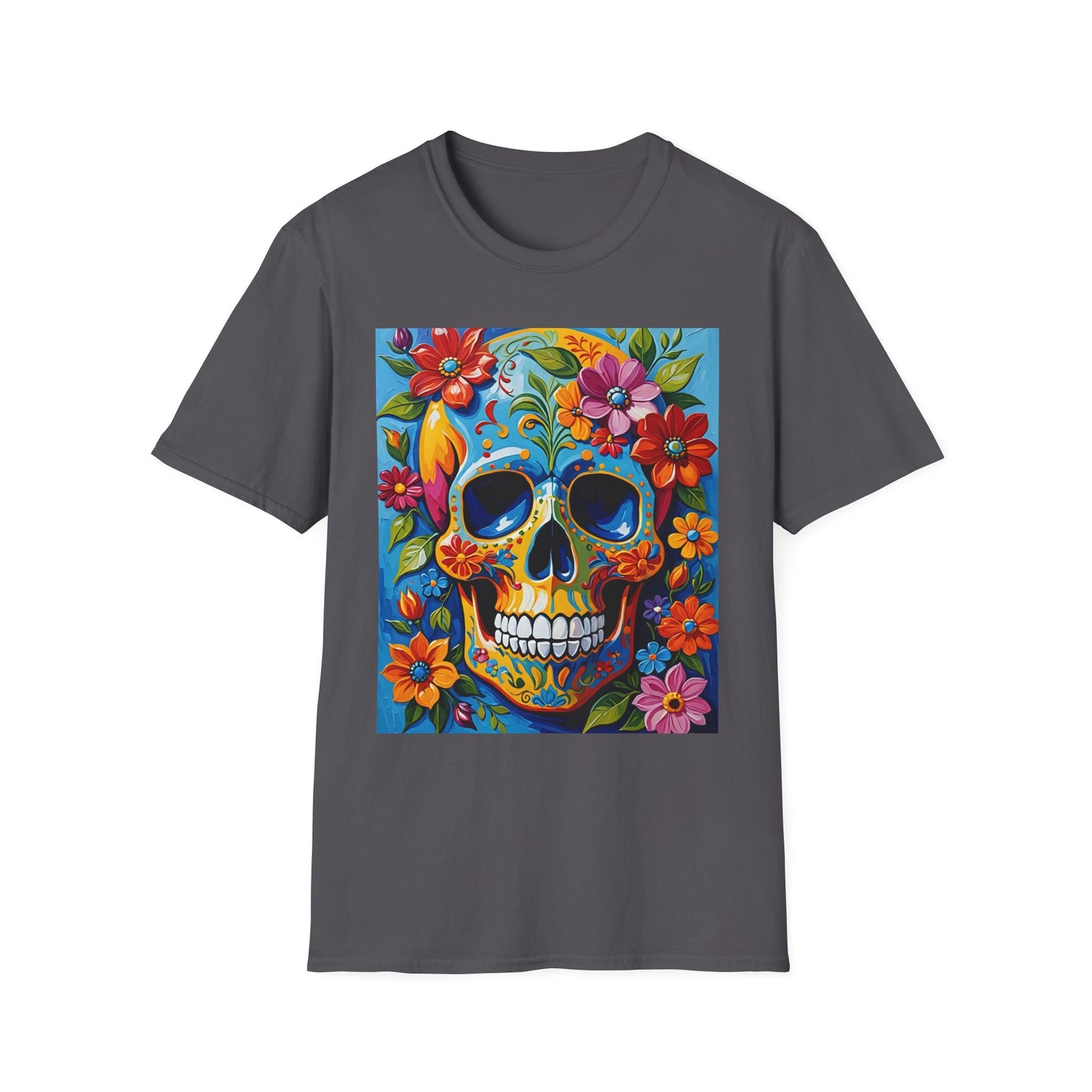 Floral Sugar Skull Shirt – Colorful Skull with Flowers Tee – Gift for Art Lovers, Halloween Fans, and Bold Statement Outfit Seekers
