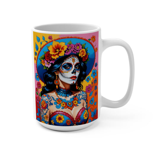 Day Of The Dead Mug – Sugar Skull Woman Coffee Cup With Colorful Floral Artwork, Dia De Los Muertos Design, Gift For Art Lovers