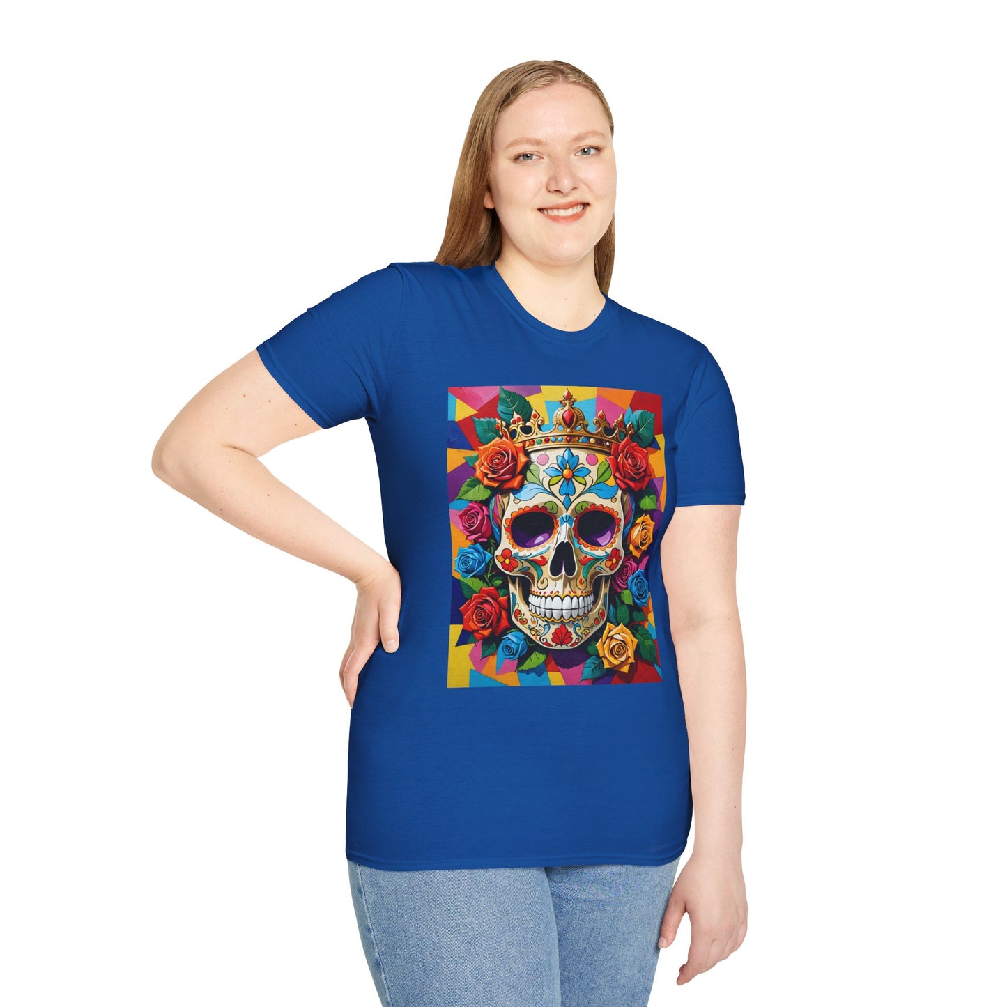 Royal Skull and Roses Shirt – Colorful Crowned Skull Tee – Gift for Halloween Fans, Tattoo Art Collectors, and Bold Fashion Enthusiasts