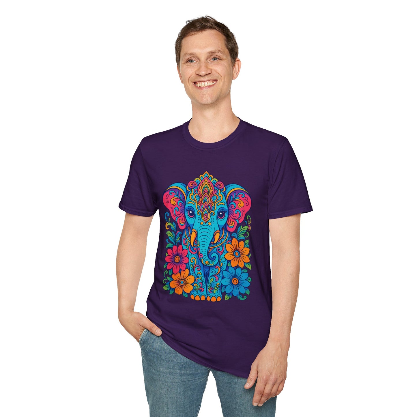 Colorful Elephant Shirt Trippy Boho Floral Art Tee Gift for Yoga Lovers Psychedelic Animal Fans and Free Spirits Who Rock Vibrant Festival Style
