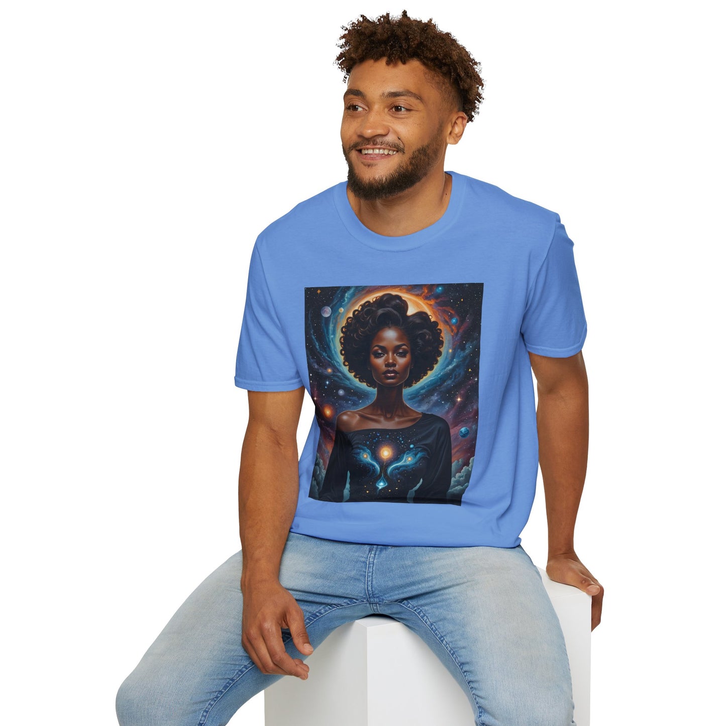 Afrofuturist Cosmic Energy T-Shirt – Celestial Power Graphic Tee, Spiritual Galaxy Shirt, Gift for Astrology Fans, Vibrant Universe Artwork