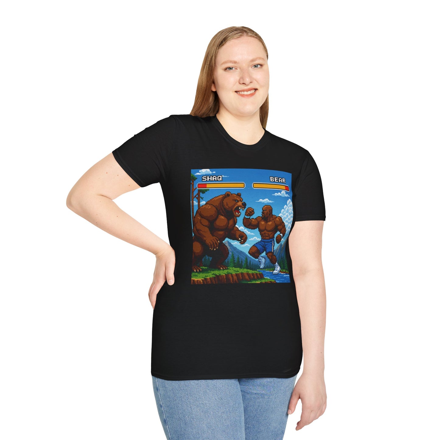 Shaq vs Bear Funny T-Shirt | Retro Arcade Fighter Tee | Gift for Gamers & 90s Kids | Weird Animal Combat Shirt
