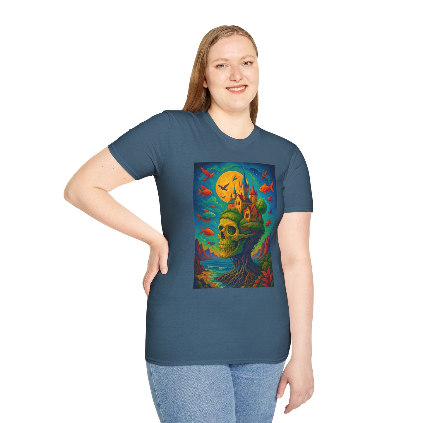 Psychedelic Skull Castle T-Shirt Surreal Fantasy Art Tee | Trippy Gothic Aesthetic Shirt | Gift for Weirdos and Dreamers | Dark Art Forest Top