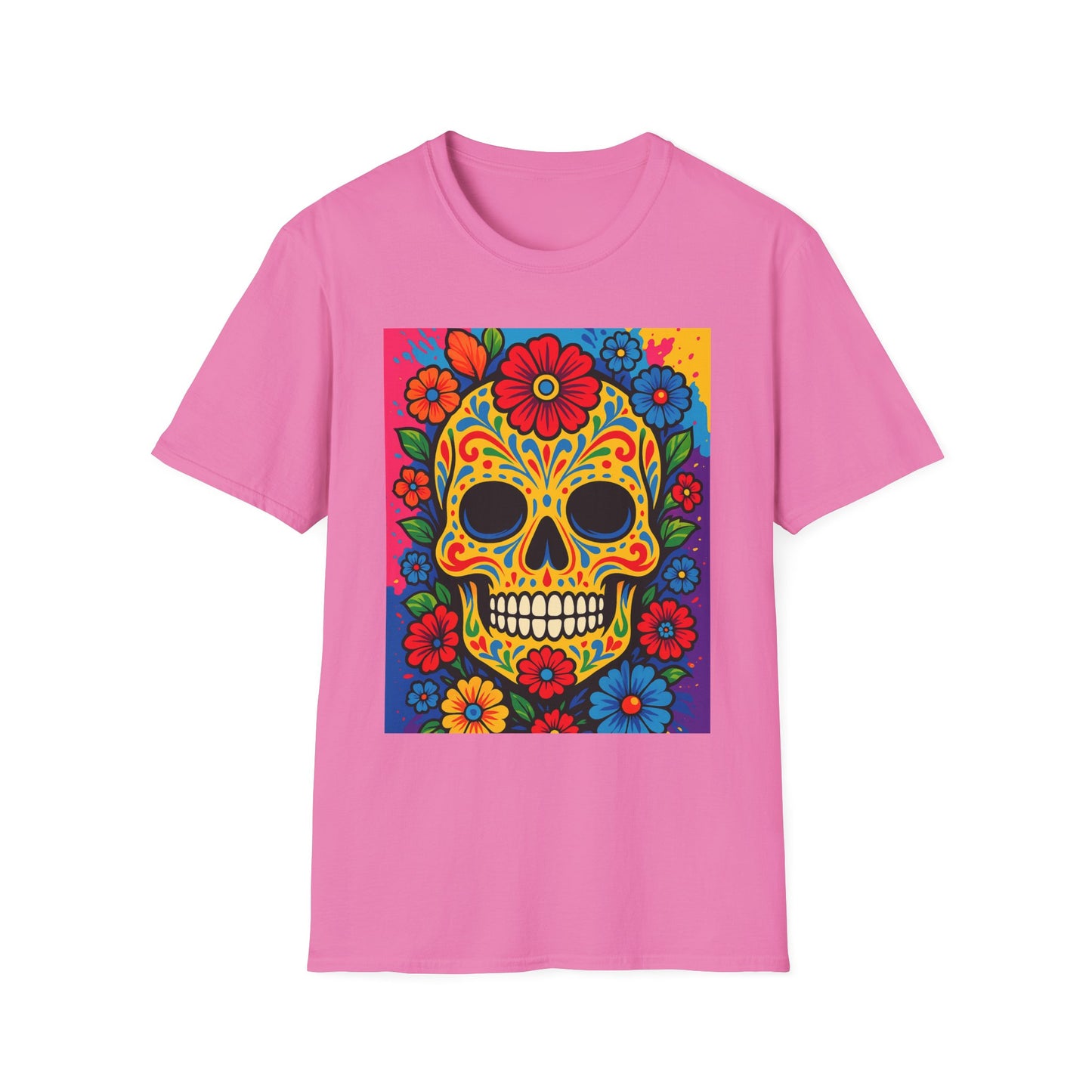 Colorful Sugar Skull Shirt | Day of the Dead Graphic Tee | Gift for Tattoo Lovers & Art Fans | Floral Skull T-Shirt