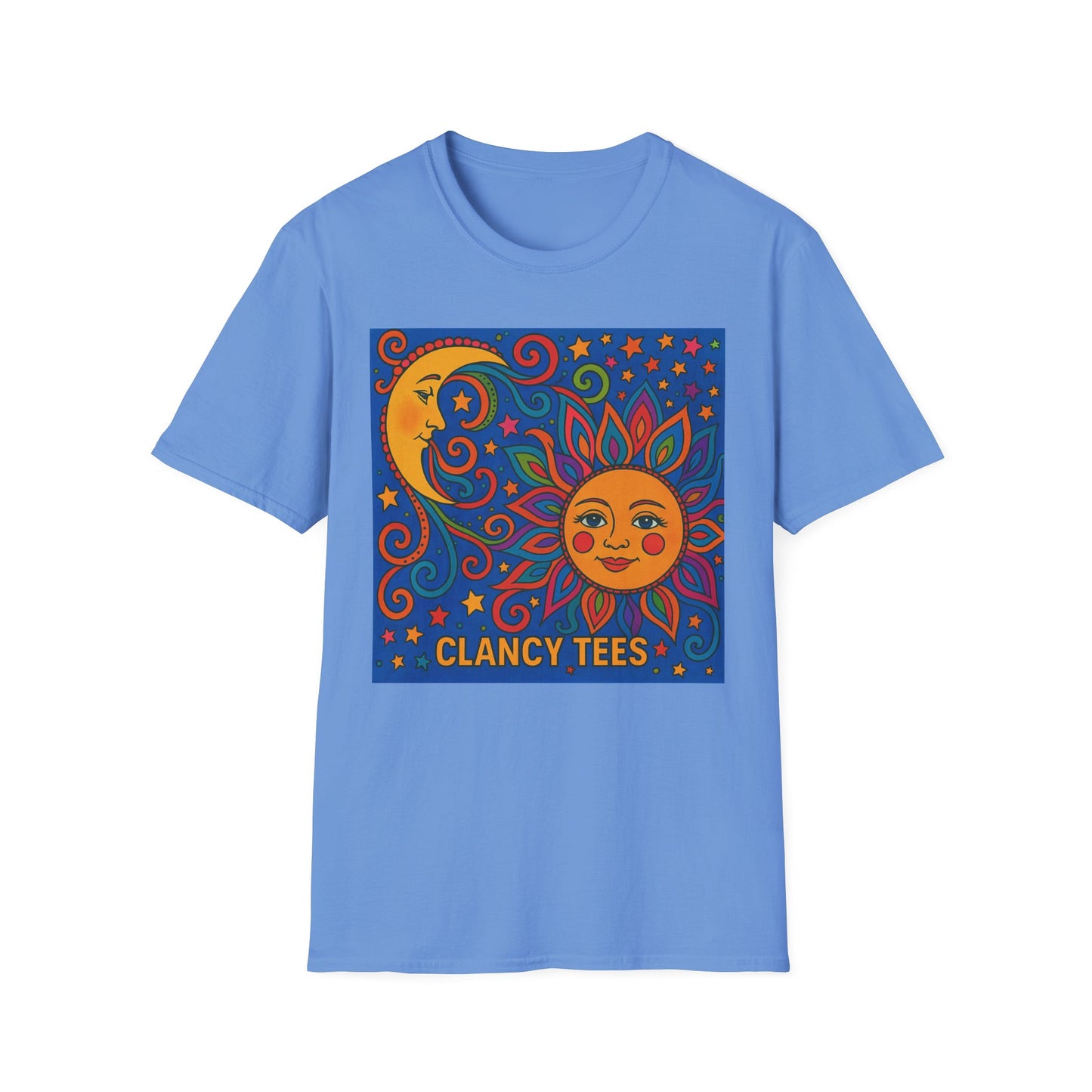 Sun and Moon Vibrant Tee, Unisex Softstyle T-Shirt for Summer Vibes, Boho Fashion, Gift for Her, Festival Wear, Casual Wear